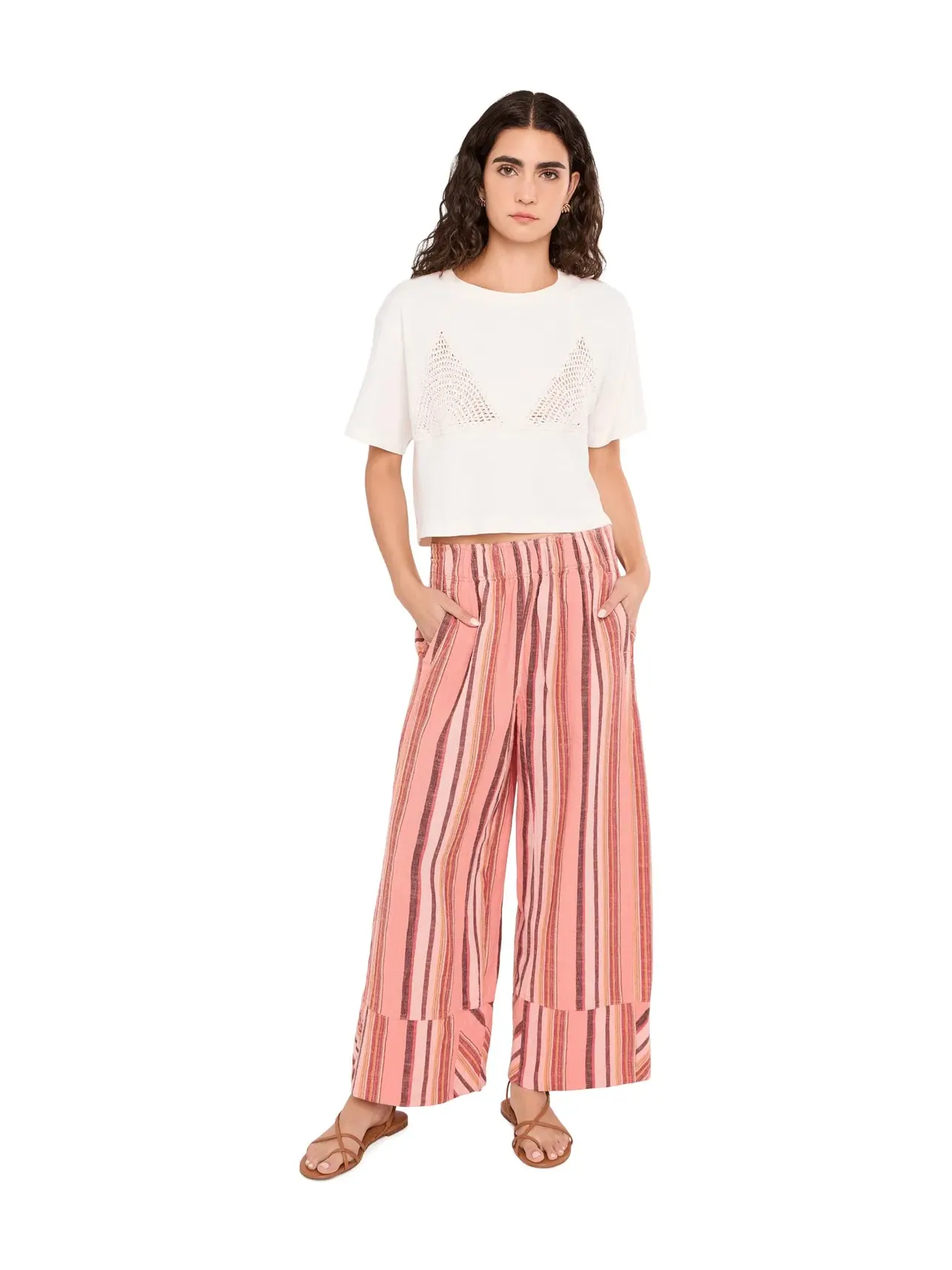 Льняные полосатые брюки Day's End Free People — изображение 2 из 5, комбинированный