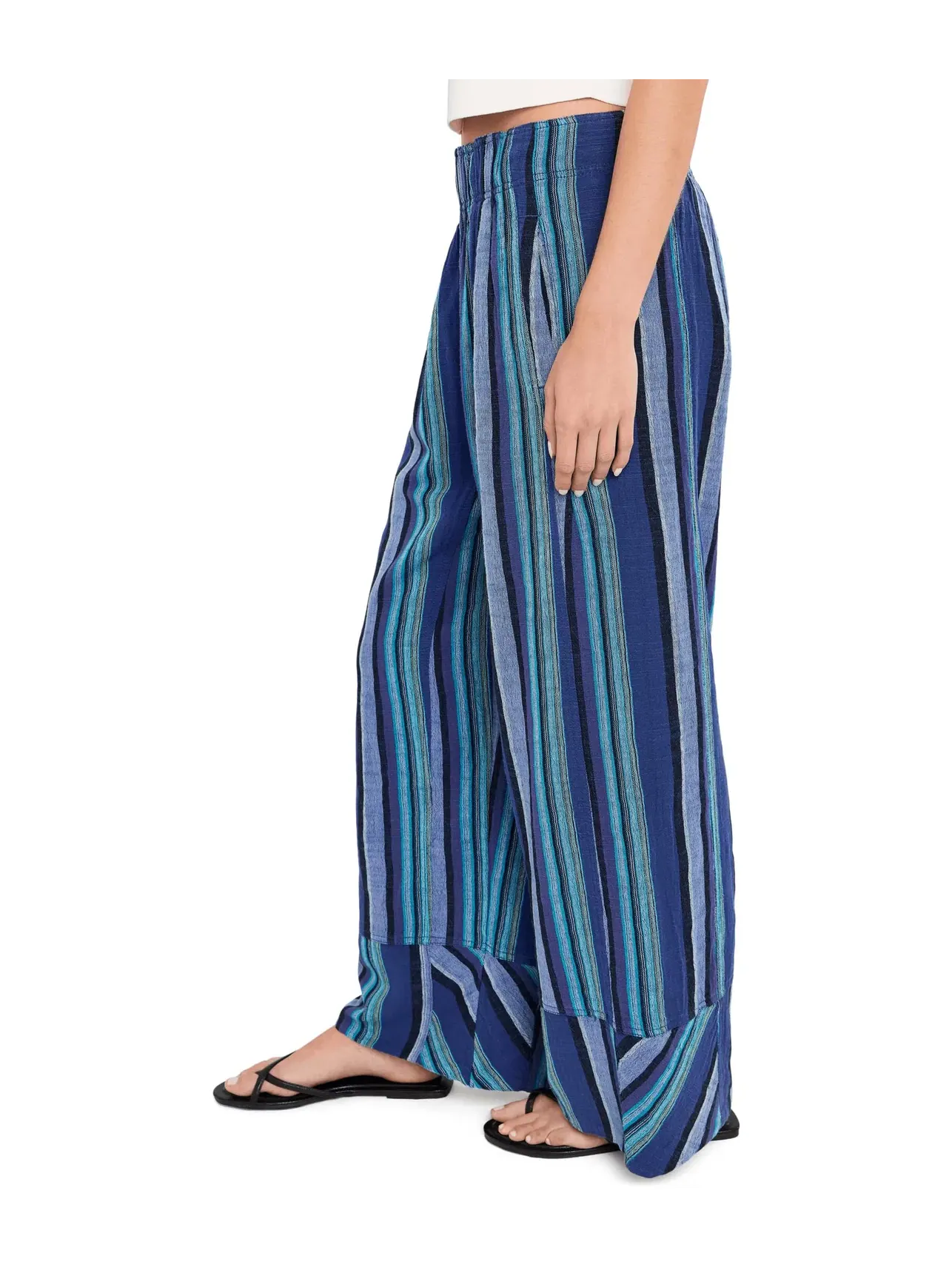 Льняные полосатые брюки Day's End Free People — изображение 3 из 5, темно-синий