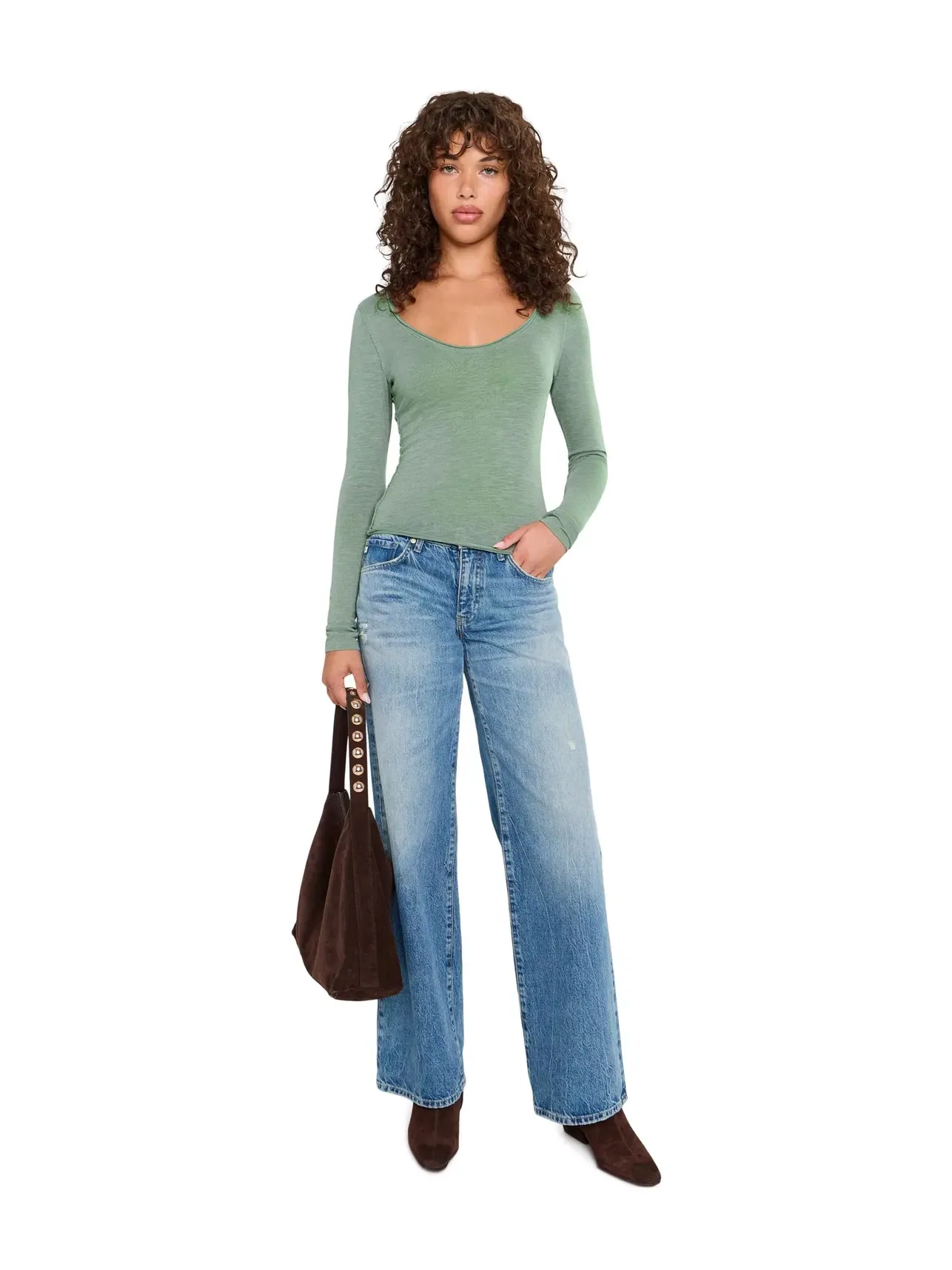 Лонгслив Siren Long Sleeve Free People — изображение 2 из 5, оливковый