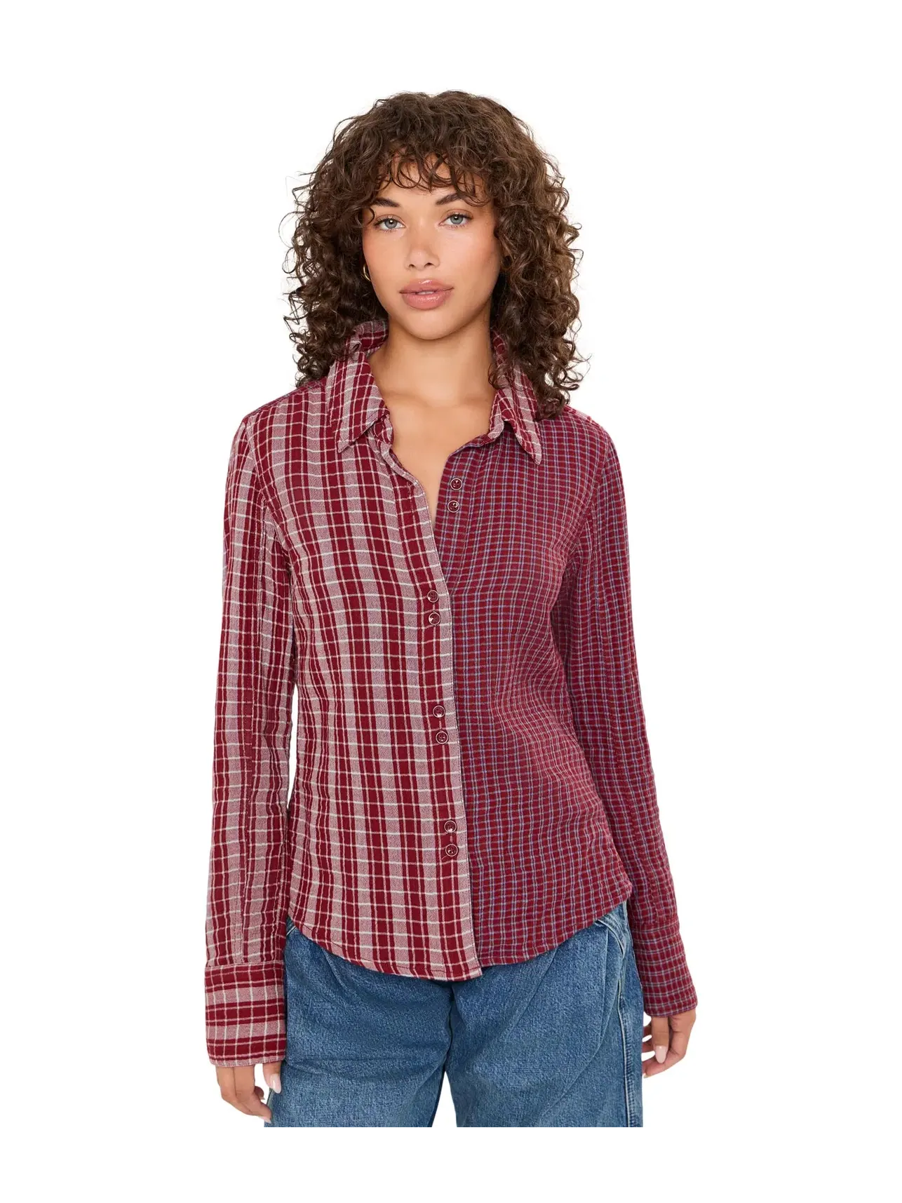 Рубашка в клетку Benny Slim Yarn-Dyed Plaid Free People — изображение 1 из 5, красный