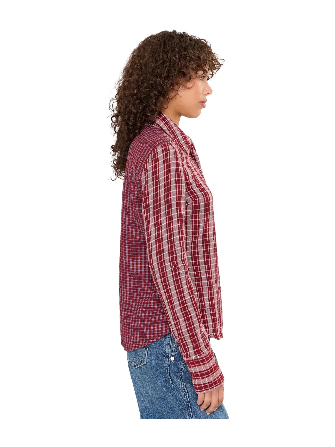 Рубашка в клетку Benny Slim Yarn-Dyed Plaid Free People — изображение 3 из 5, красный