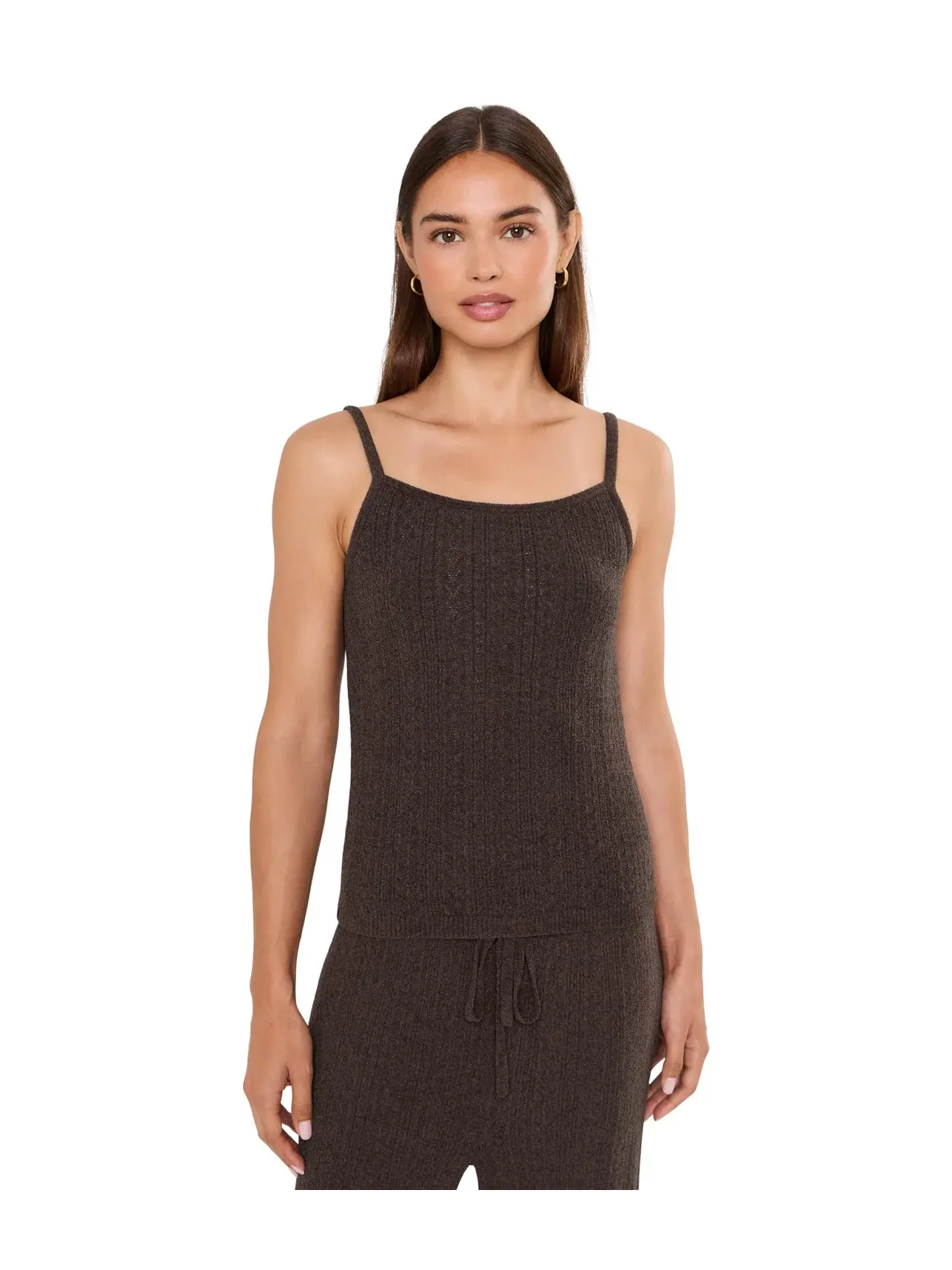 Топ-майка из ультралегкого трикотажа с узором Cozychic Ultra Lite Pointelle Tank Barefoot Dreams — изображение 1 из 5, умбра