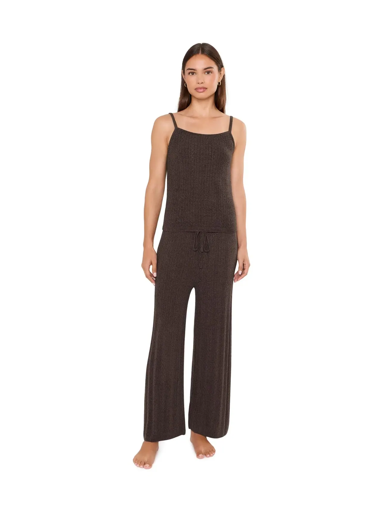 Топ-майка из ультралегкого трикотажа с узором Cozychic Ultra Lite Pointelle Tank Barefoot Dreams — изображение 2 из 5, умбра
