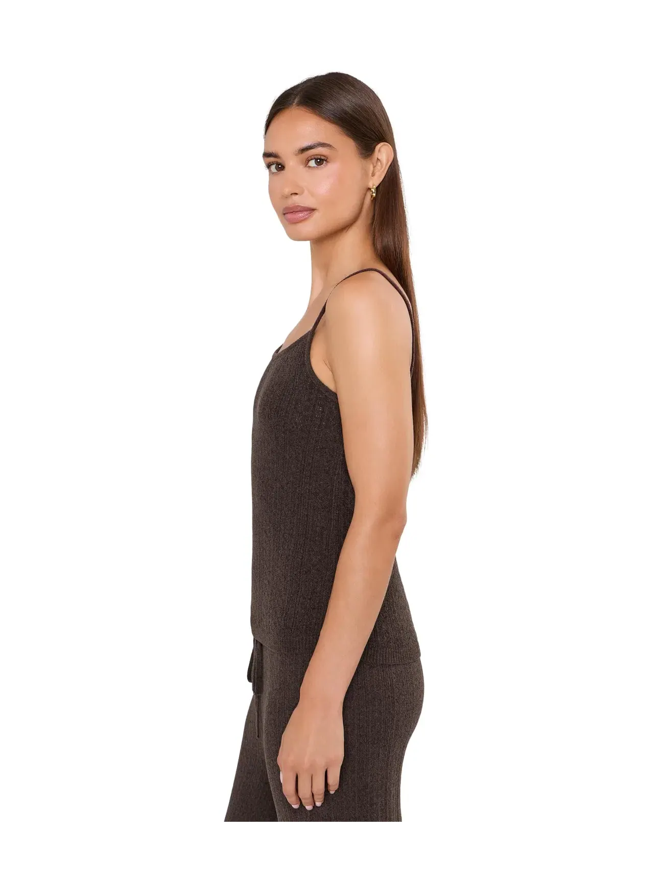 Топ-майка из ультралегкого трикотажа с узором Cozychic Ultra Lite Pointelle Tank Barefoot Dreams — изображение 3 из 5, умбра