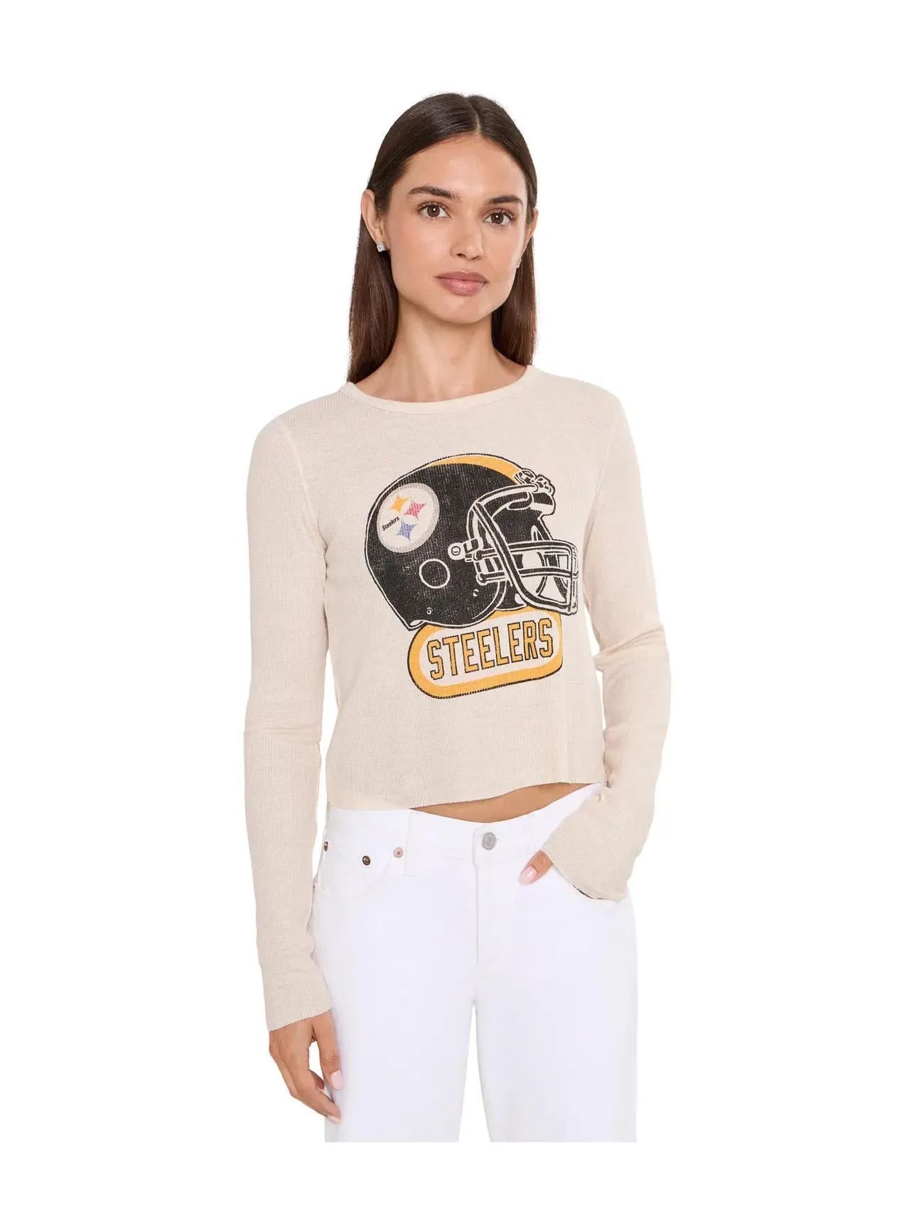 Термолонгслив с шлемом NFL Pittsburgh Steelers Helmet Crop Thermal Junk Food Clothing — бежевый