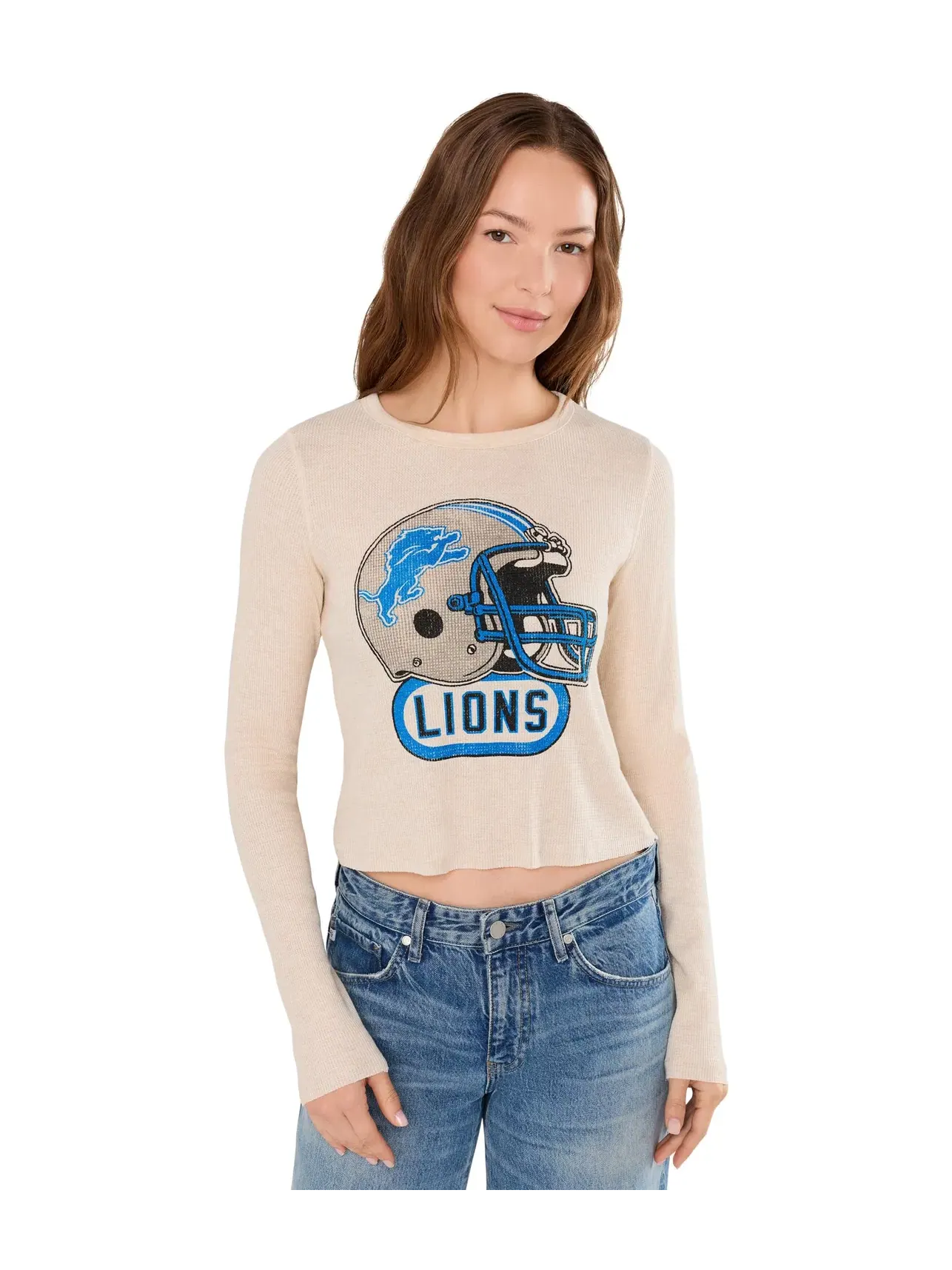 Термолонгслив с шлемом NFL Detroit Lions Helmet Crop Thermal Junk Food Clothing — бежевый
