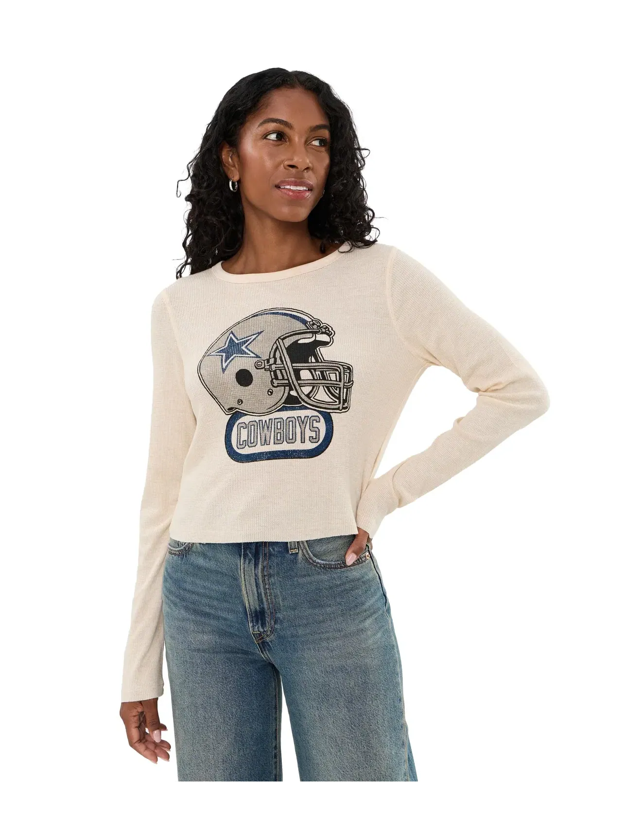 Термолонгслив с шлемом NFL Dallas Cowboys Helmet Crop Thermal Junk Food Clothing — бежевый
