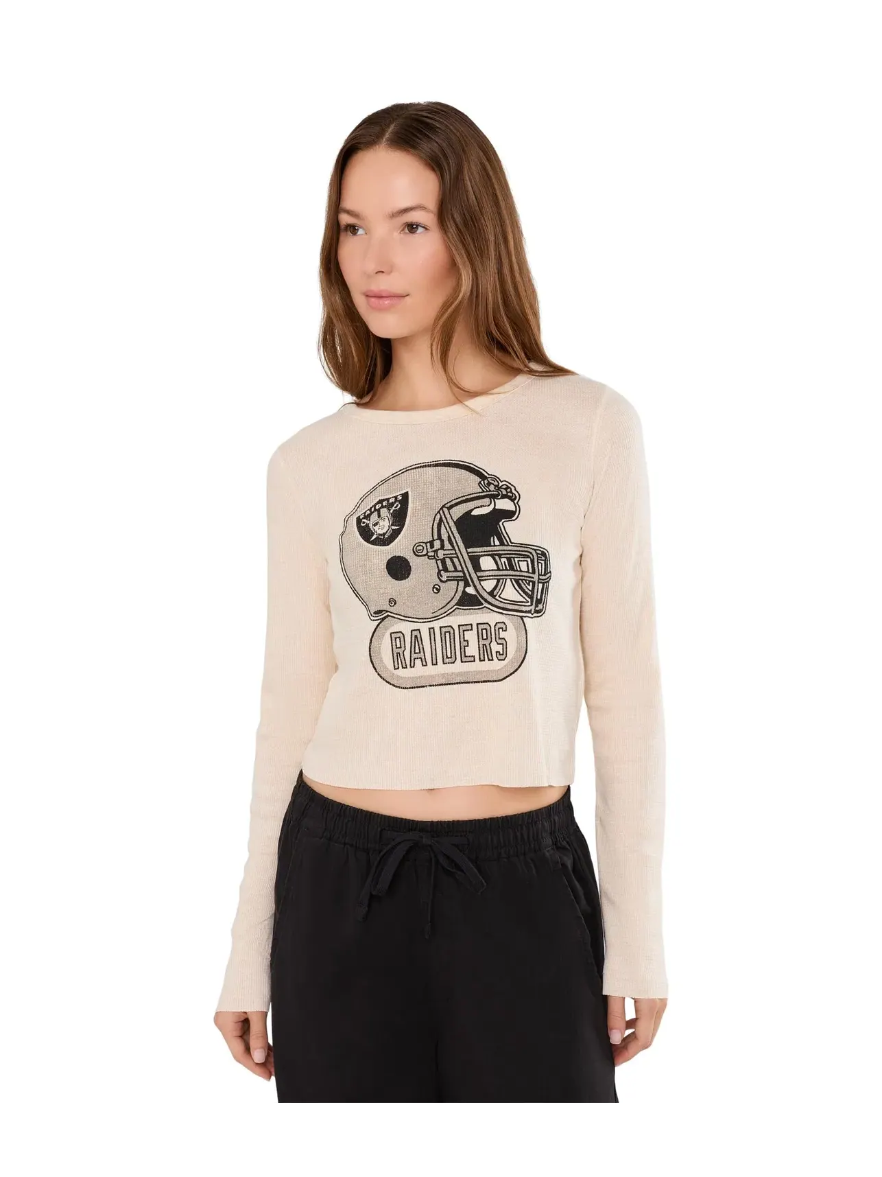 Термолонгслив с шлемом NFL Las Vegas Raiders Helmet Crop Thermal Junk Food Clothing — бежевый
