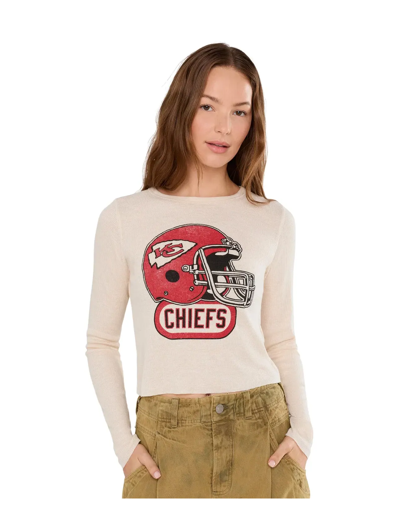 Термолонгслив с шлемом NFL Kansas City Chiefs Helmet Crop Thermal Junk Food Clothing — бежевый