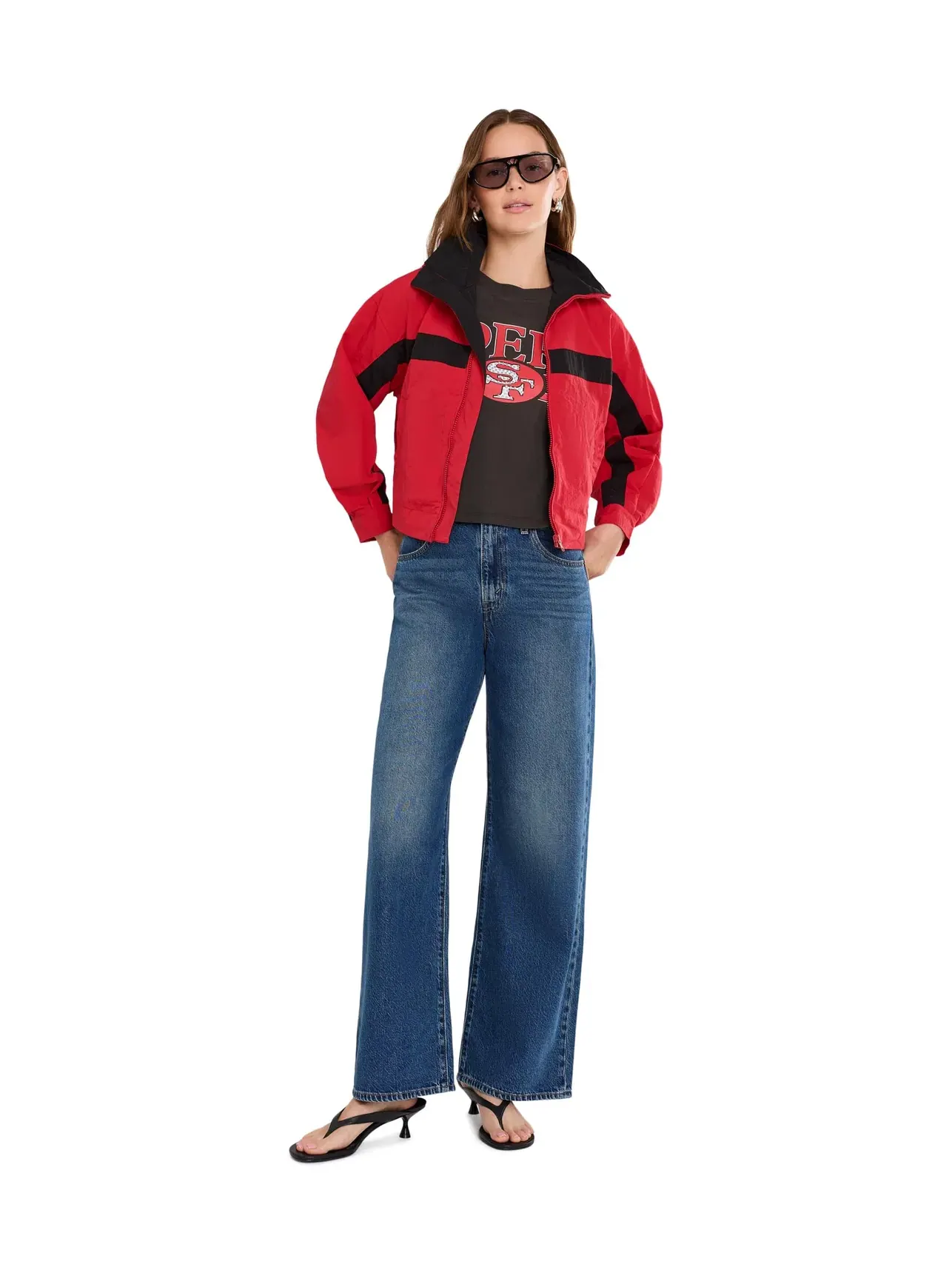 Укороченная футболка с блестками в полоску NFL San Francisco 49ers Junk Food Clothing — изображение 2 из 5, черный