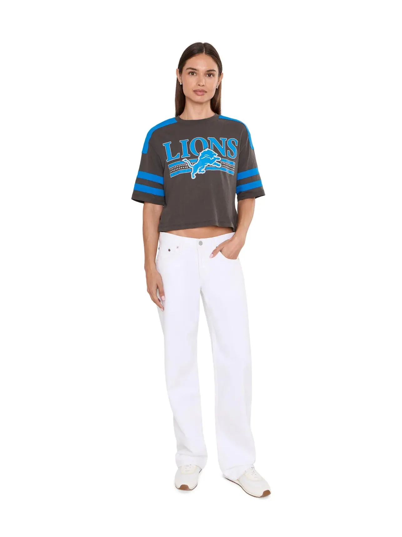 Укороченная футболка с блестками в полоску NFL Detroit Lions Junk Food Clothing — изображение 2 из 5, черный