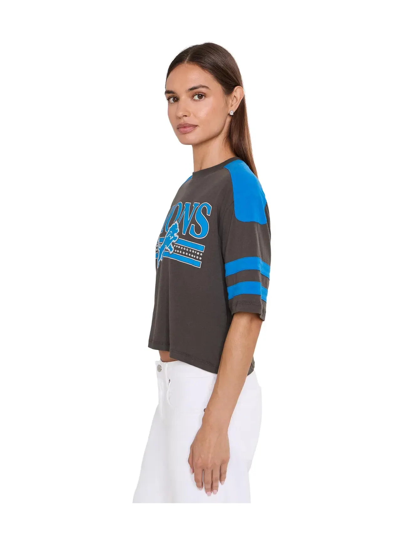 Укороченная футболка с блестками в полоску NFL Detroit Lions Junk Food Clothing — изображение 3 из 5, черный