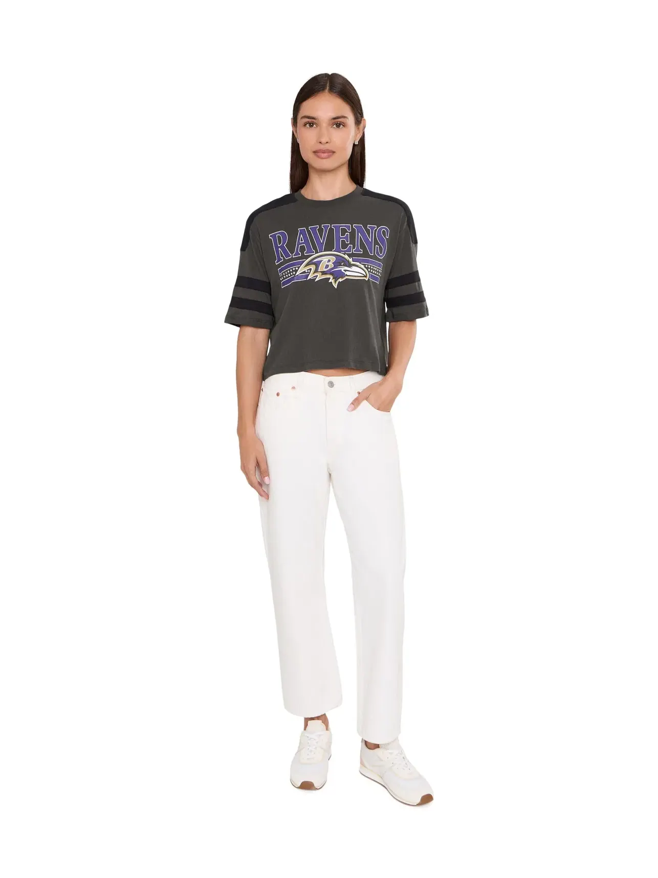 Укороченная футболка с блестками в полоску NFL Baltimore Ravens Junk Food Clothing — изображение 2 из 5, черный