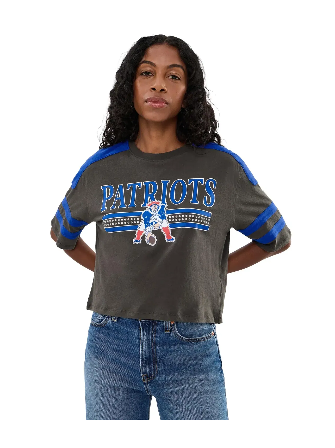 Укороченная футболка с блестками в полоску NFL New England Patriots Junk Food Clothing — изображение 1 из 5, черный
