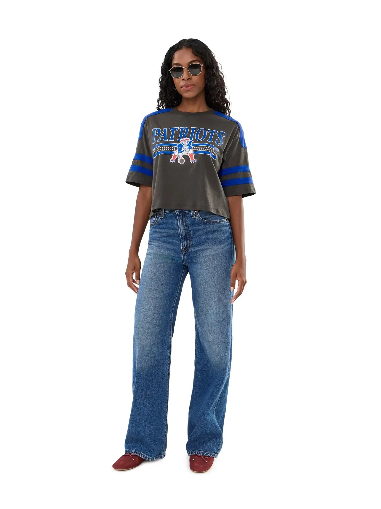 Укороченная футболка с блестками в полоску NFL New England Patriots Junk Food Clothing — изображение 2 из 5, черный