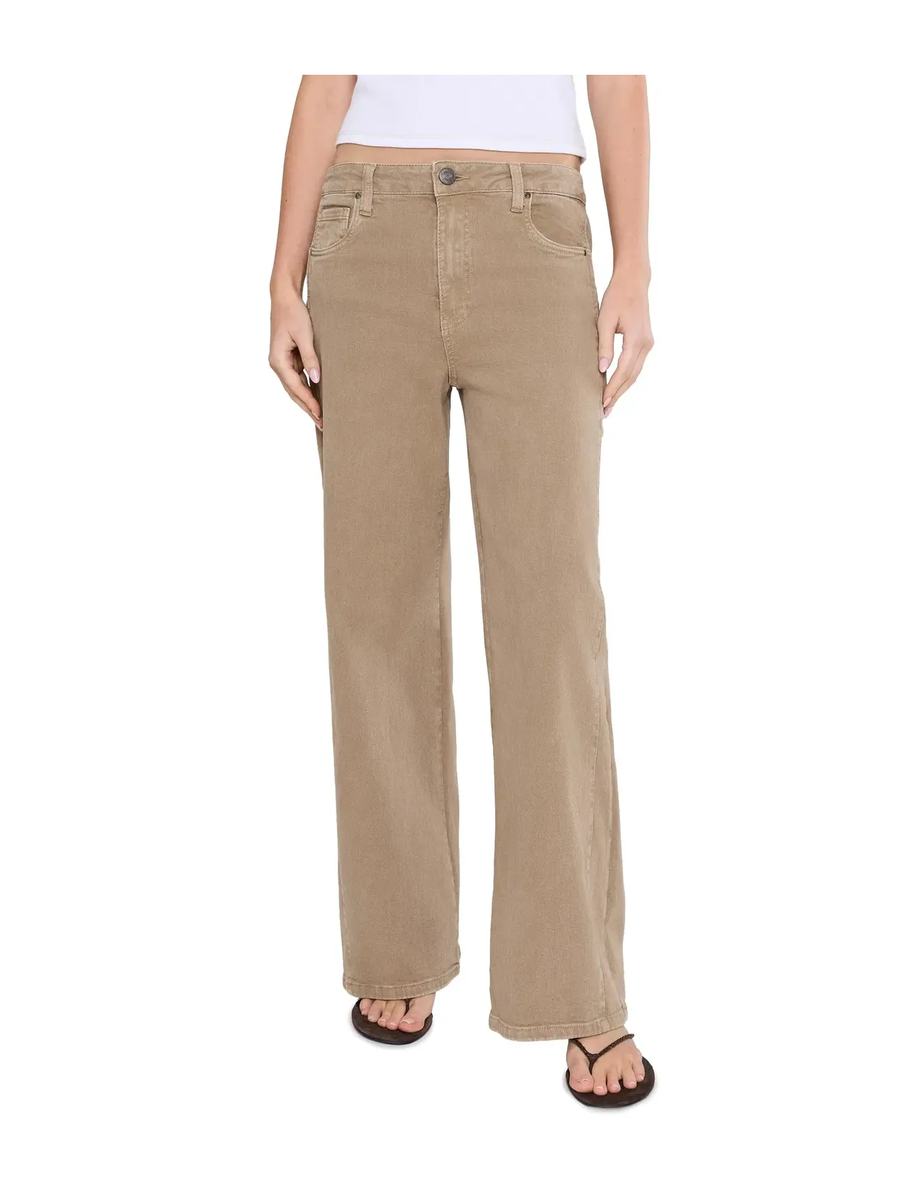 Джинсы широкие с боковыми панелями и завышенной посадкой Meg High-Rise Wide Leg Side Panel Kut From The Kloth, бежевый