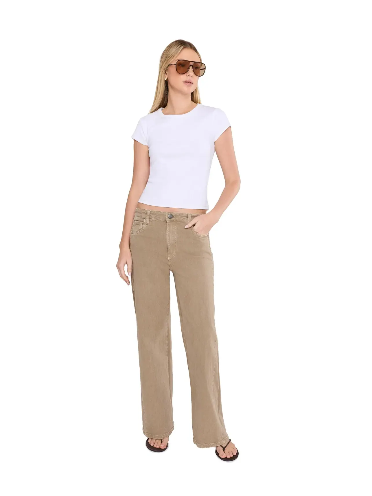 Джинсы широкие с боковыми панелями и завышенной посадкой Meg High-Rise Wide Leg Side Panel Kut From The Kloth, бежевый