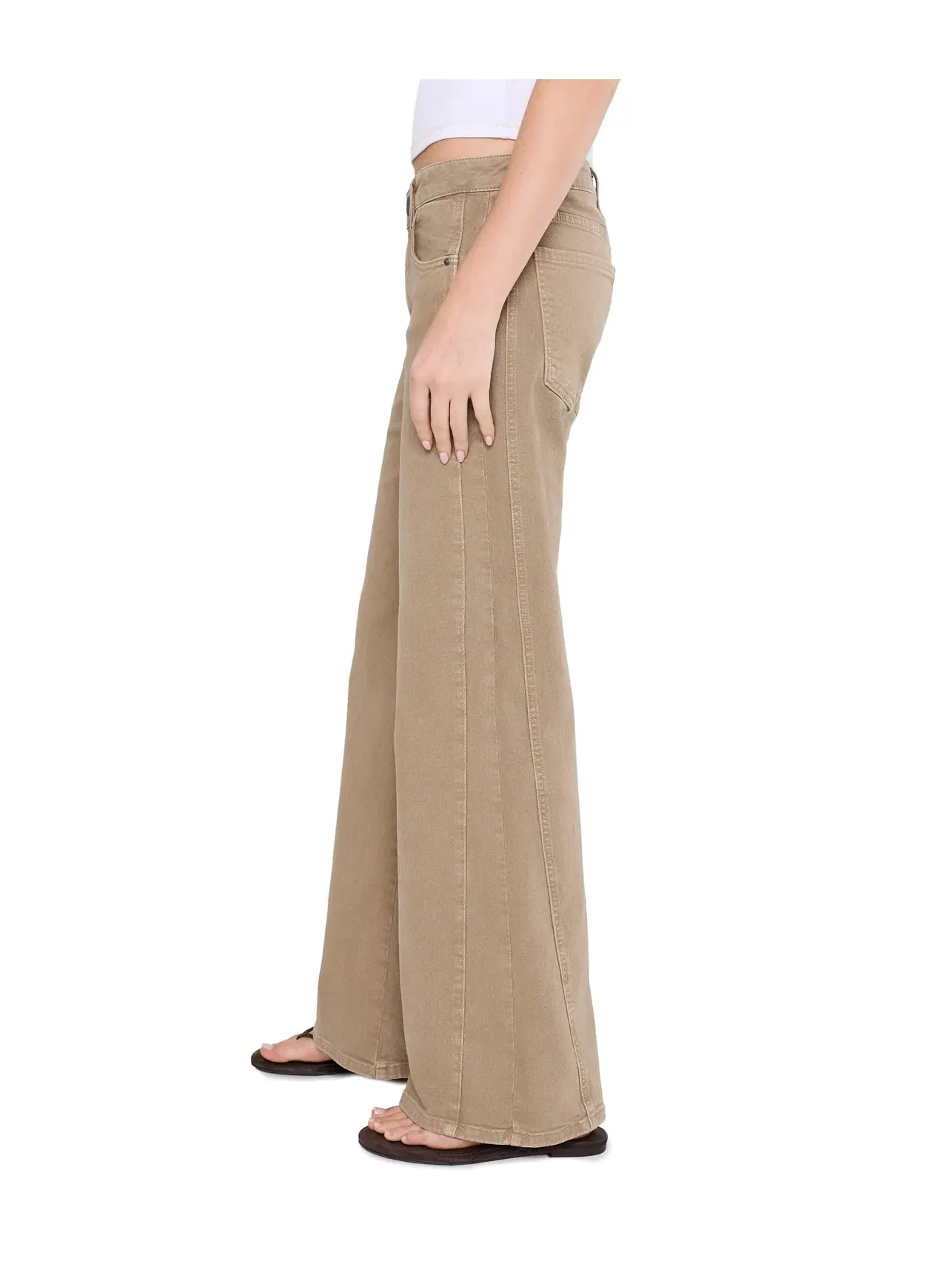 Джинсы широкие с боковыми панелями и завышенной посадкой Meg High-Rise Wide Leg Side Panel Kut From The Kloth, бежевый