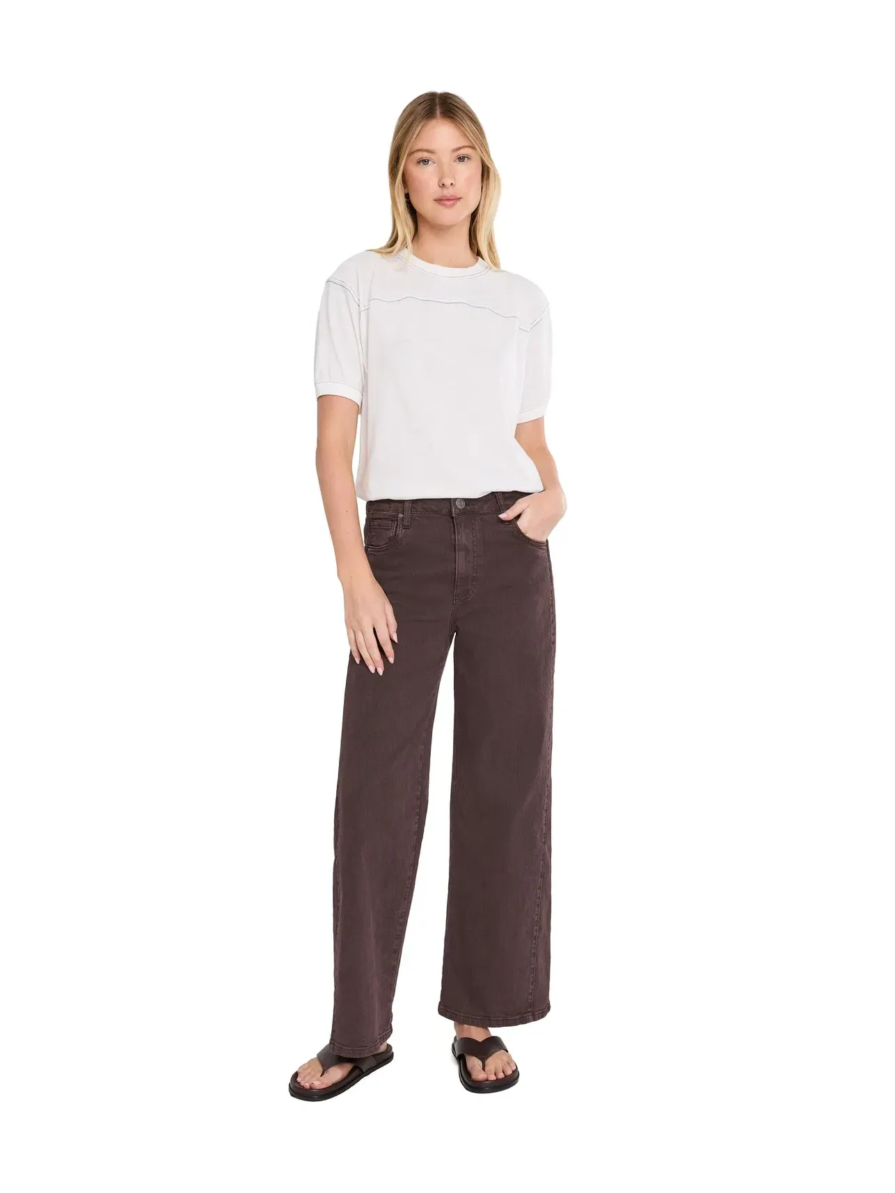 Джинсы широкие с боковыми панелями и завышенной посадкой Meg High-Rise Wide Leg Side Panel Kut From The Kloth, шоколад
