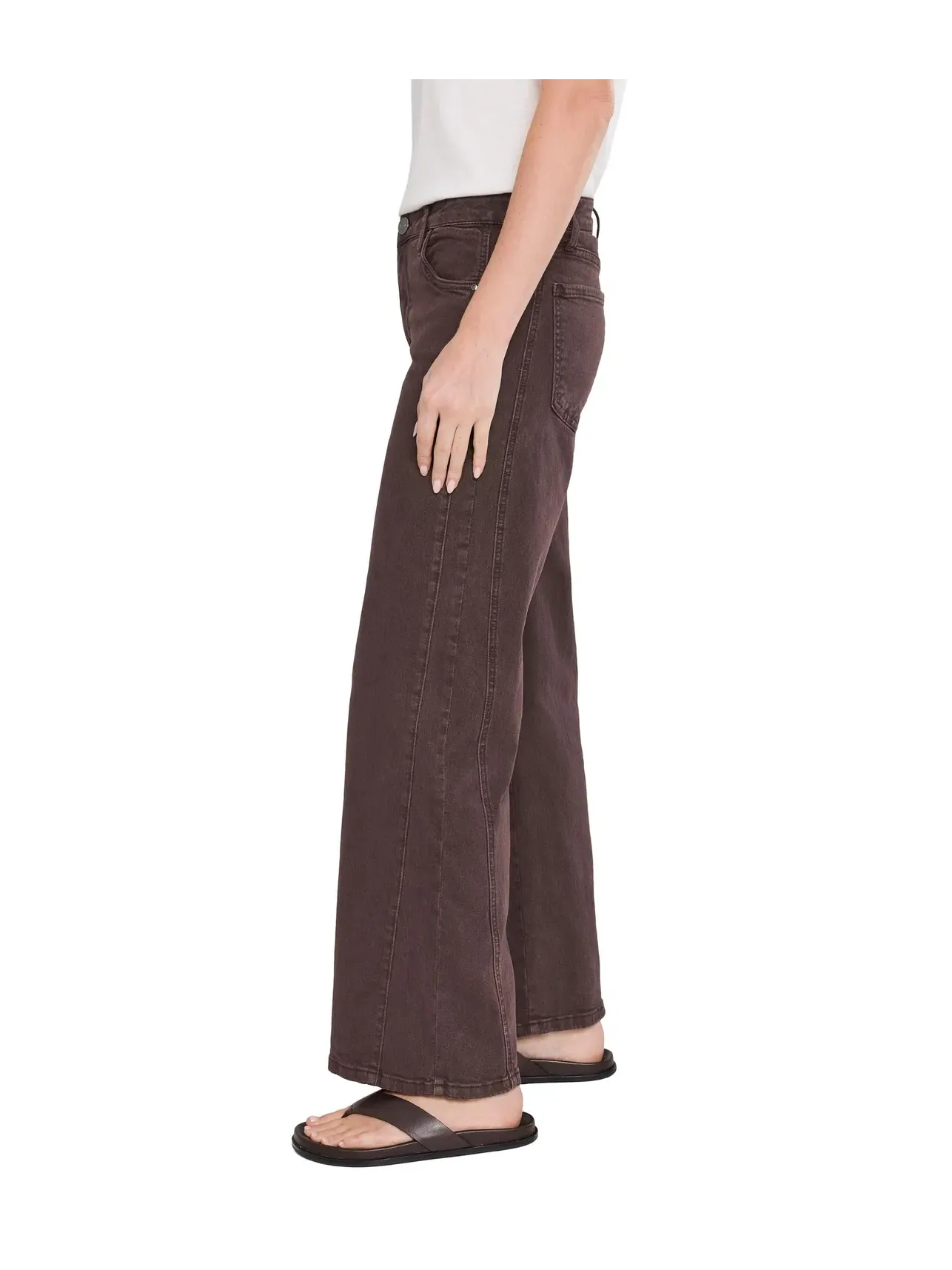 Джинсы широкие с боковыми панелями и завышенной посадкой Meg High-Rise Wide Leg Side Panel Kut From The Kloth, шоколад