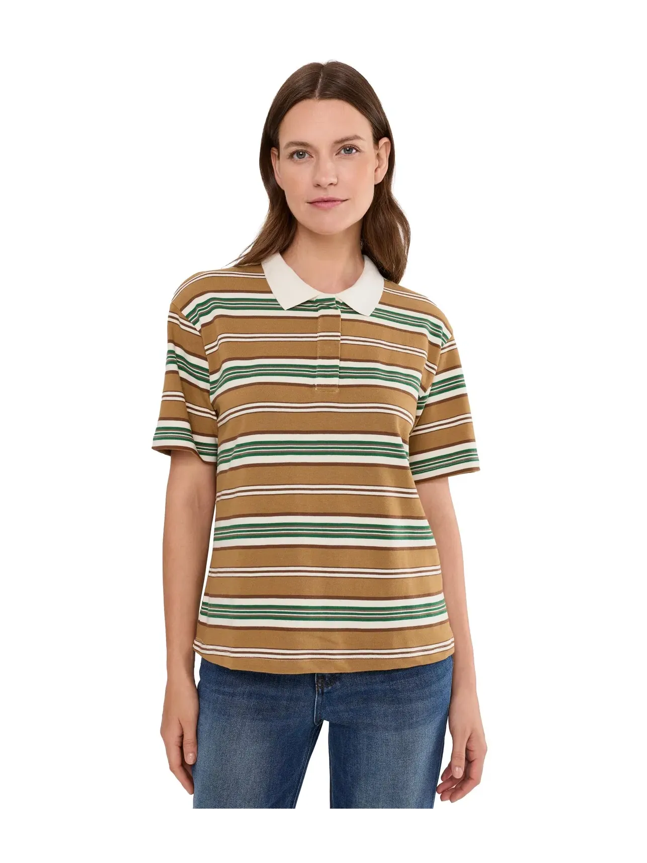 Поло трикотажное в полоску с коротким рукавом Livvy Stripe Knit Polo Short Kut From The Kloth — изображение 1 из 5