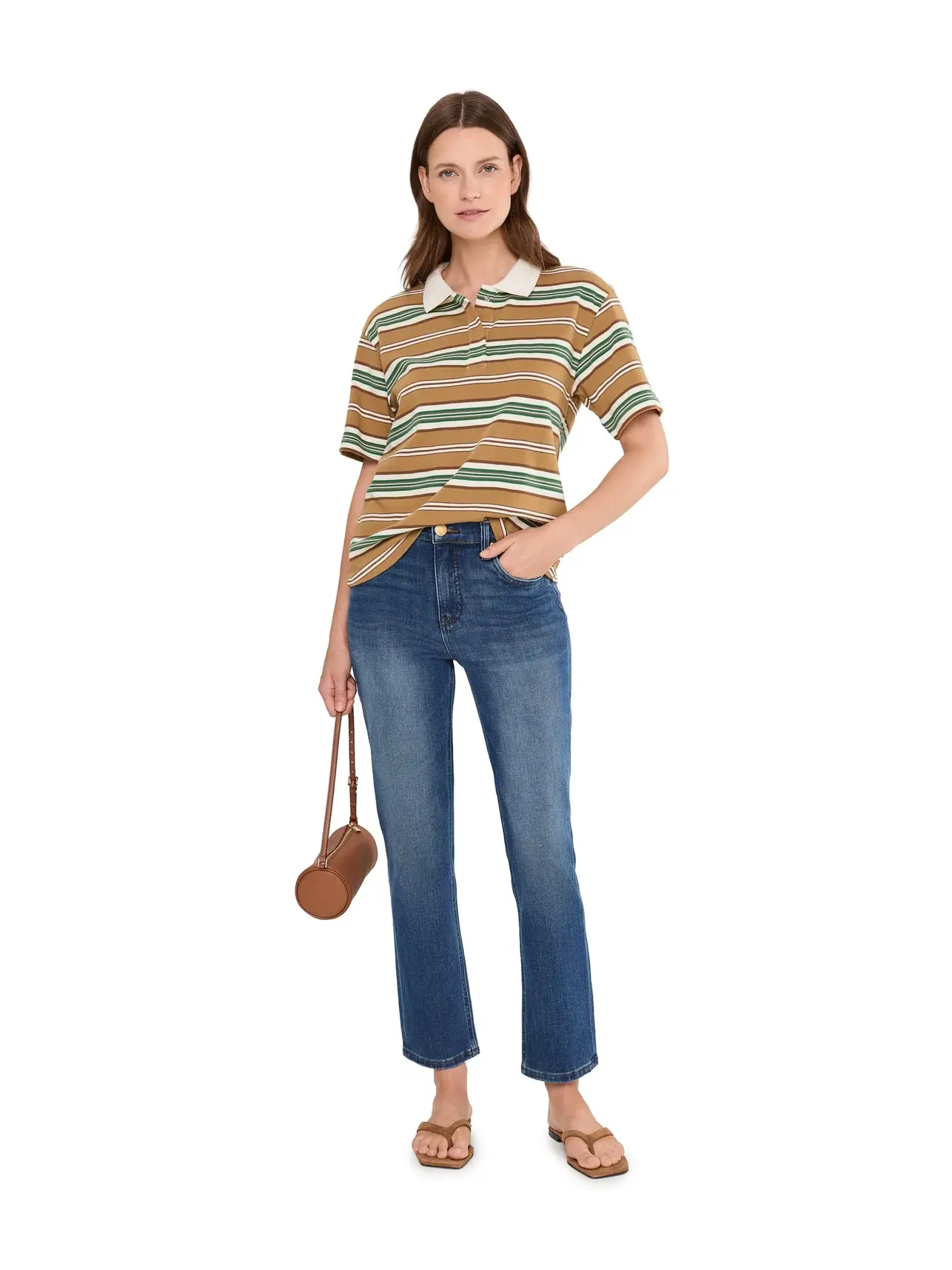 Поло трикотажное в полоску с коротким рукавом Livvy Stripe Knit Polo Short Kut From The Kloth — изображение 2 из 5