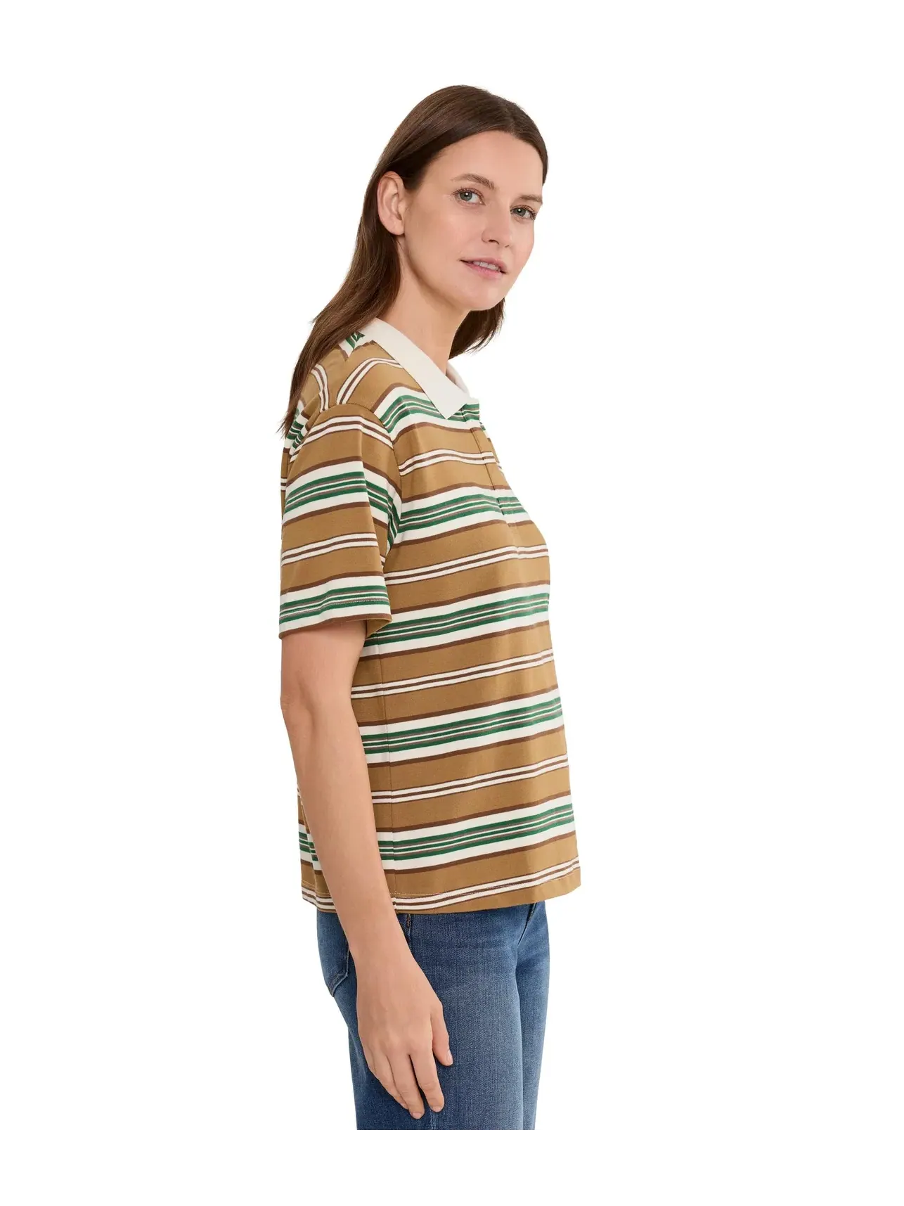 Поло трикотажное в полоску с коротким рукавом Livvy Stripe Knit Polo Short Kut From The Kloth — изображение 3 из 5