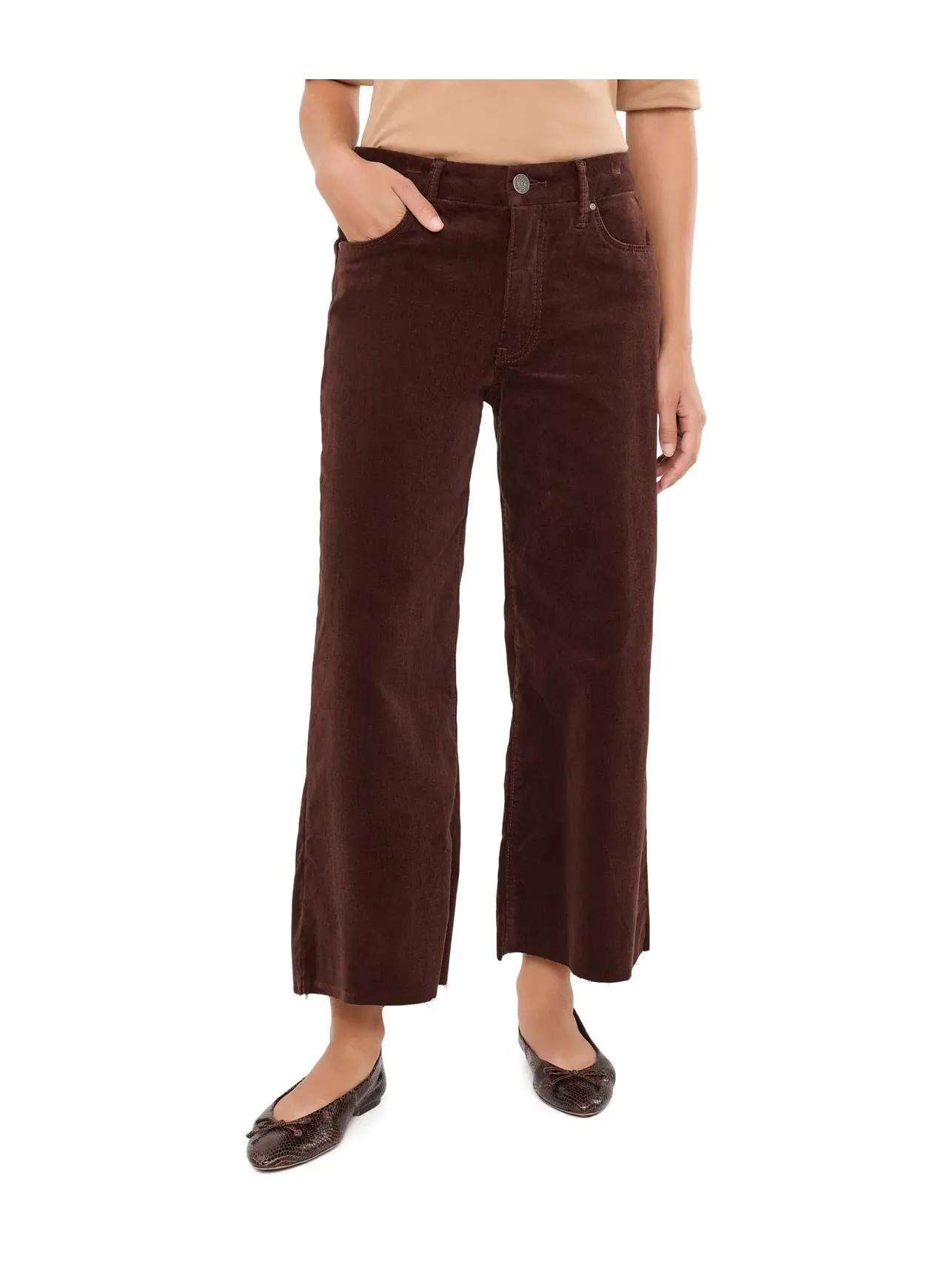 Джинсы Petite Meg Corduroy High-Rise Wide Leg Kut From The Kloth — изображение 1 из 5, трюфель