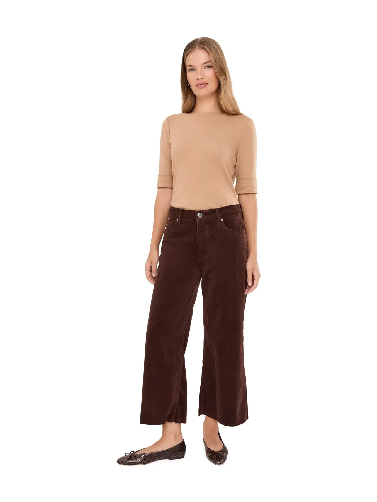 Джинсы Petite Meg Corduroy High-Rise Wide Leg Kut From The Kloth — изображение 2 из 5, трюфель