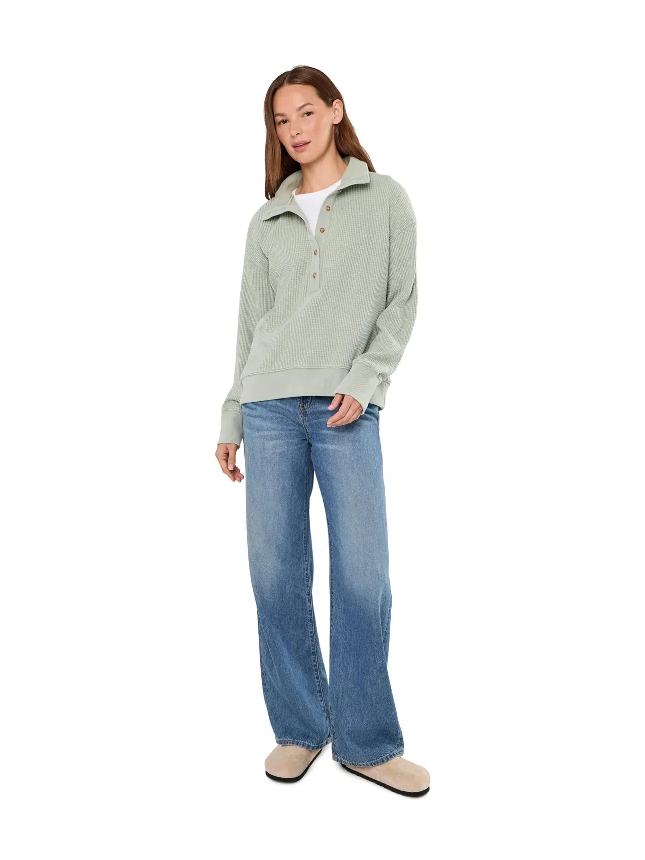Выцветшая вафельная рубашка-поло с высоким воротником L.L.Bean — изображение 2 из 5, бледно-салатовый