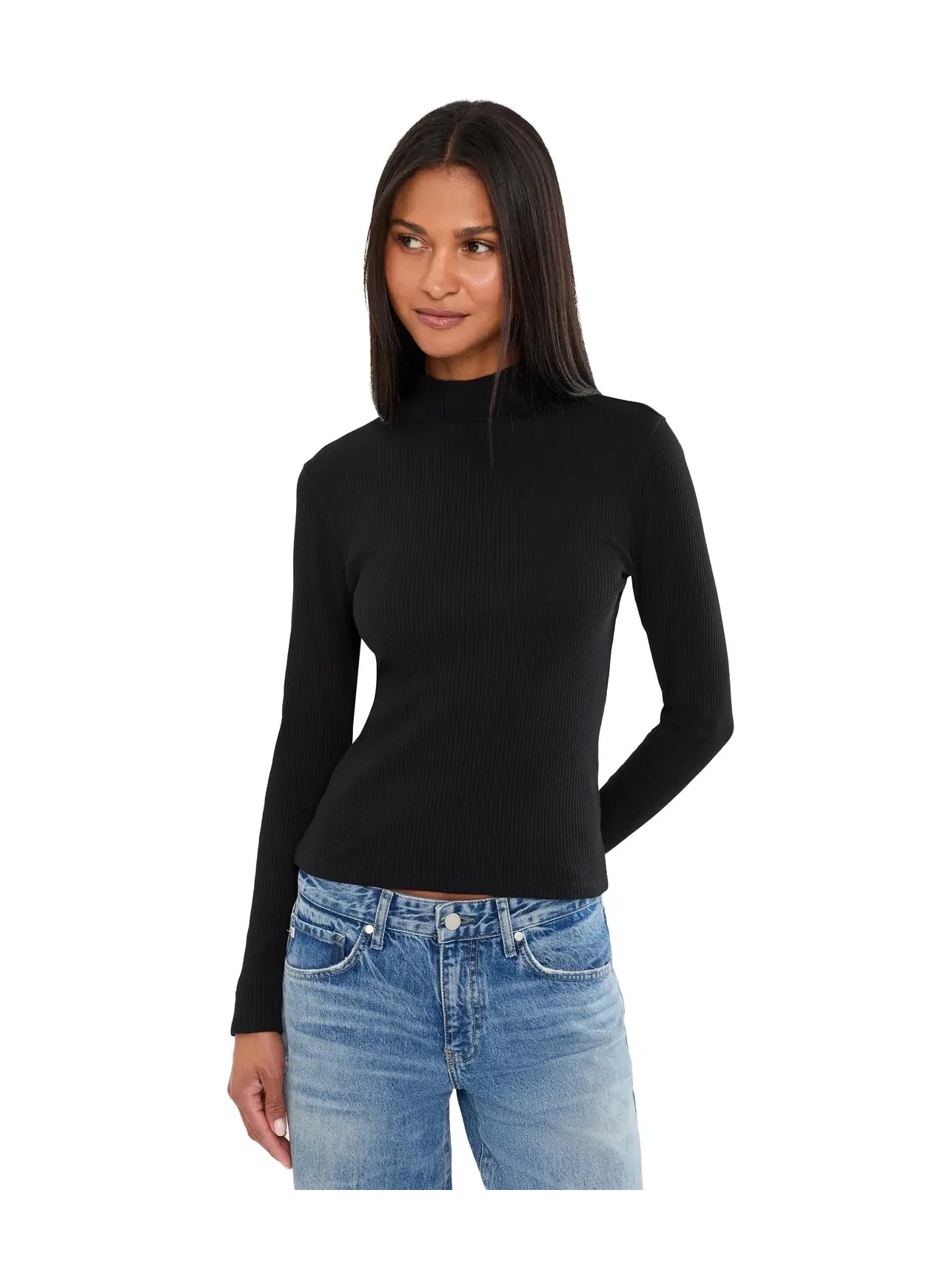 Лонгслив в рубчик с высоким воротом Ribbed Long Sleeve Mock Lilla P — изображение 1 из 5, черный