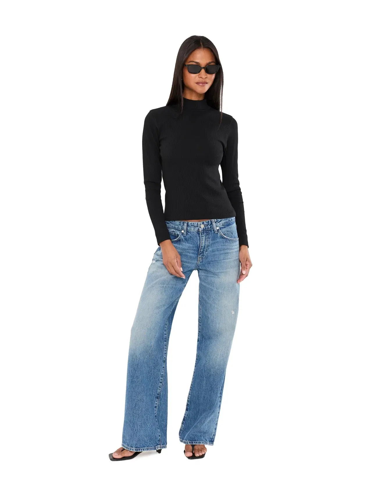 Лонгслив в рубчик с высоким воротом Ribbed Long Sleeve Mock Lilla P — изображение 2 из 5, черный