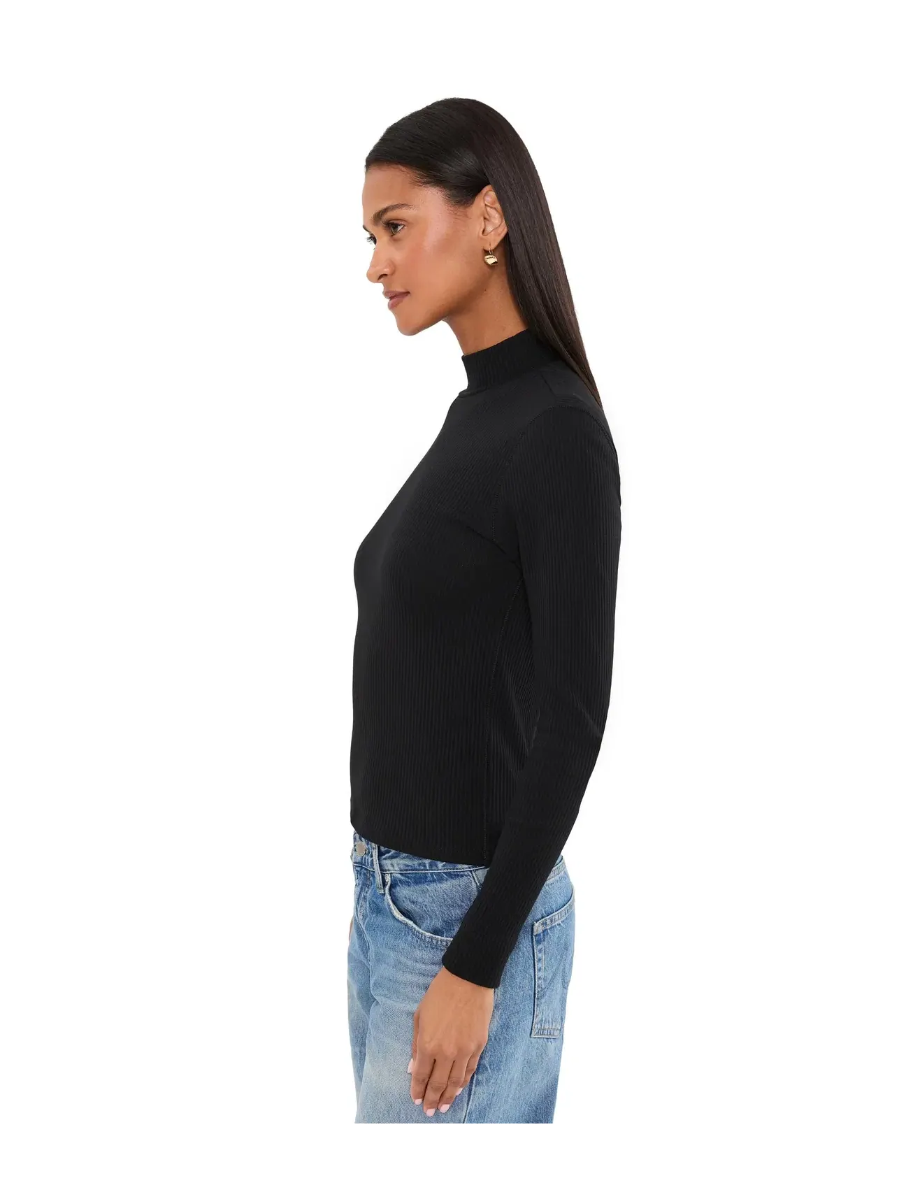 Лонгслив в рубчик с высоким воротом Ribbed Long Sleeve Mock Lilla P — изображение 3 из 5, черный