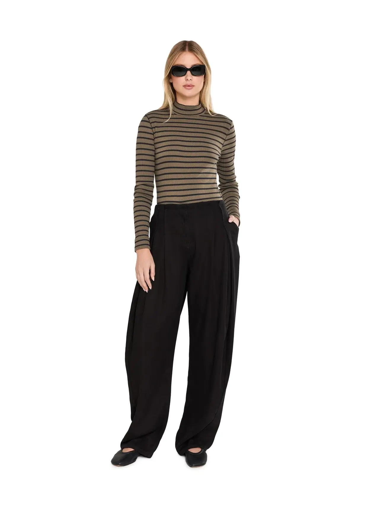 Лонгслив в рубчик с высоким воротом Ribbed Long Sleeve Mock Lilla P — изображение 2 из 5, оливковый
