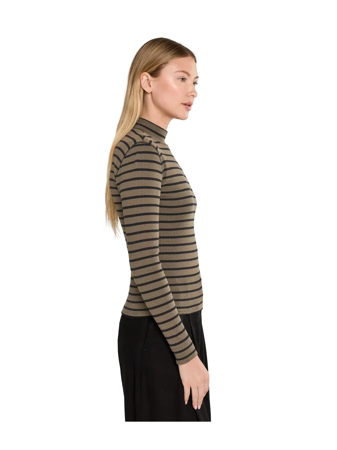 Лонгслив в рубчик с высоким воротом Ribbed Long Sleeve Mock Lilla P — изображение 3 из 5, оливковый