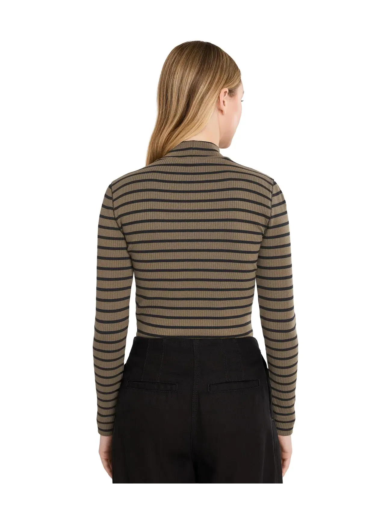 Лонгслив в рубчик с высоким воротом Ribbed Long Sleeve Mock Lilla P — изображение 4 из 5, оливковый