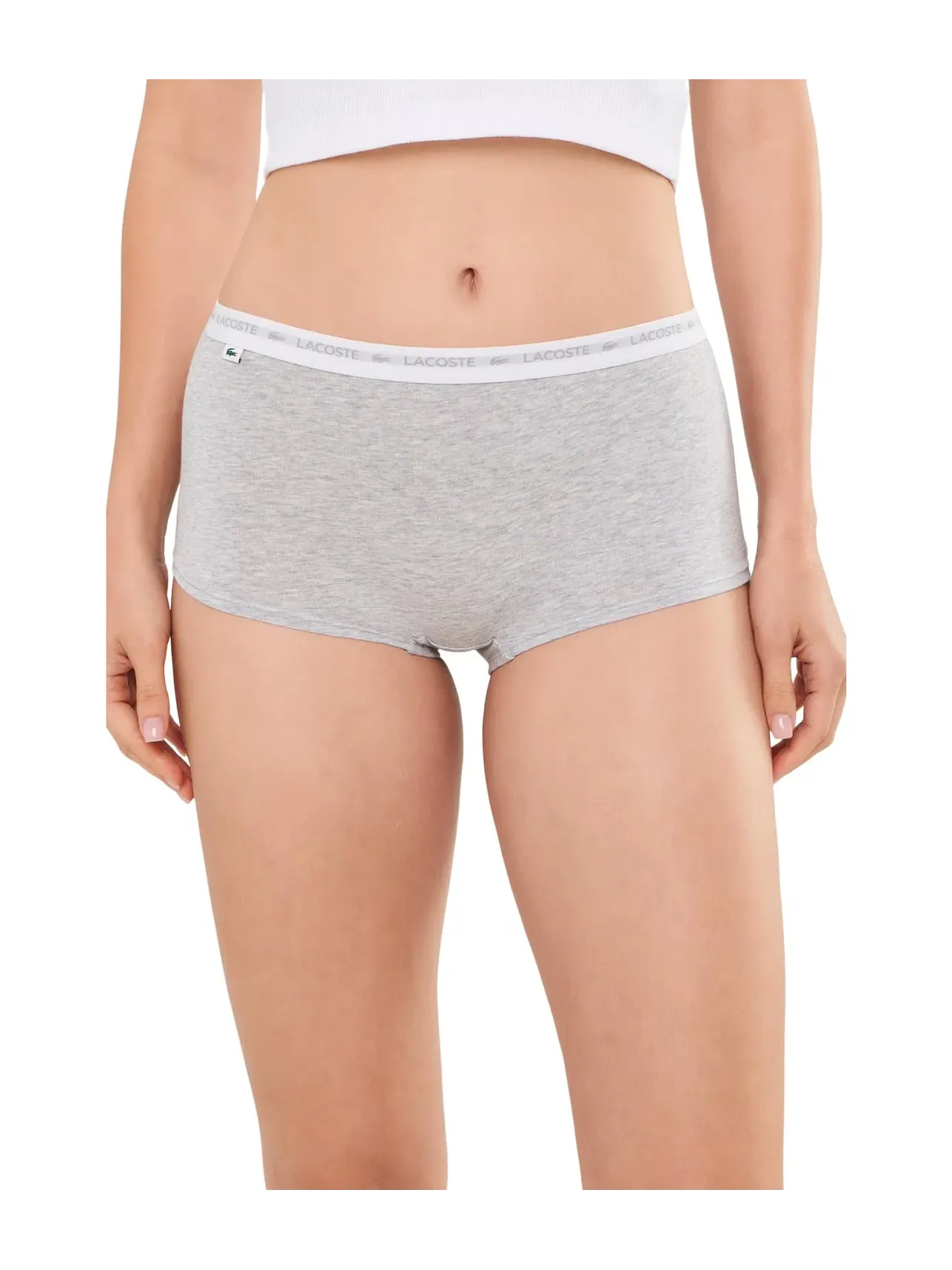 Хлопковые шорты-слипы со стрейчем Cotton Stretch Boyshorts Lacoste — изображение 1 из 3, черный/белый/серебристый