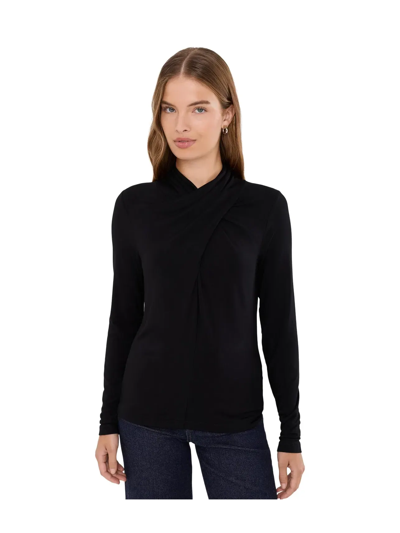 Трикотажный топ с запашным вырезом и длинным рукавом Long Sleeve Wrap Neck Knit Top Liverpool Los Angeles, черный