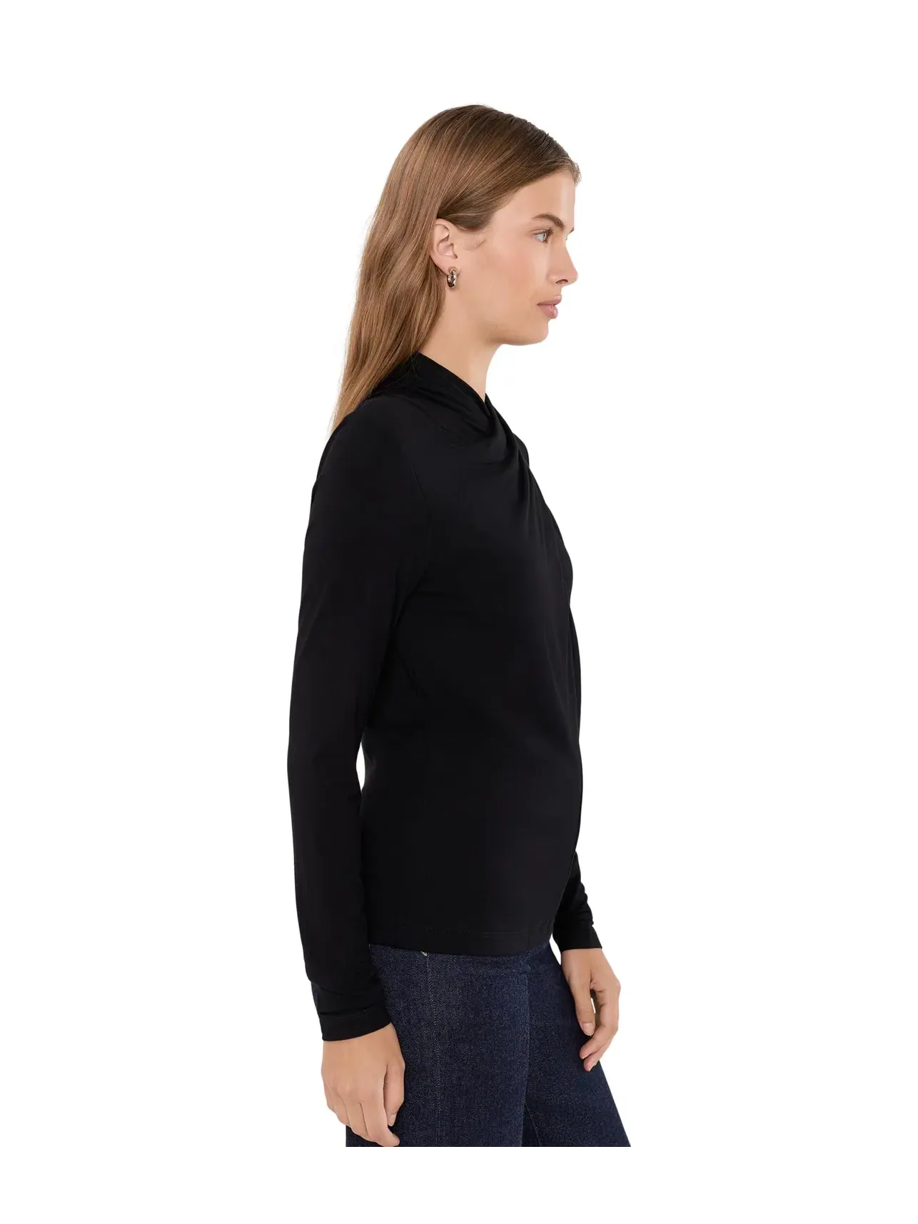 Трикотажный топ с запашным вырезом и длинным рукавом Long Sleeve Wrap Neck Knit Top Liverpool Los Angeles, черный