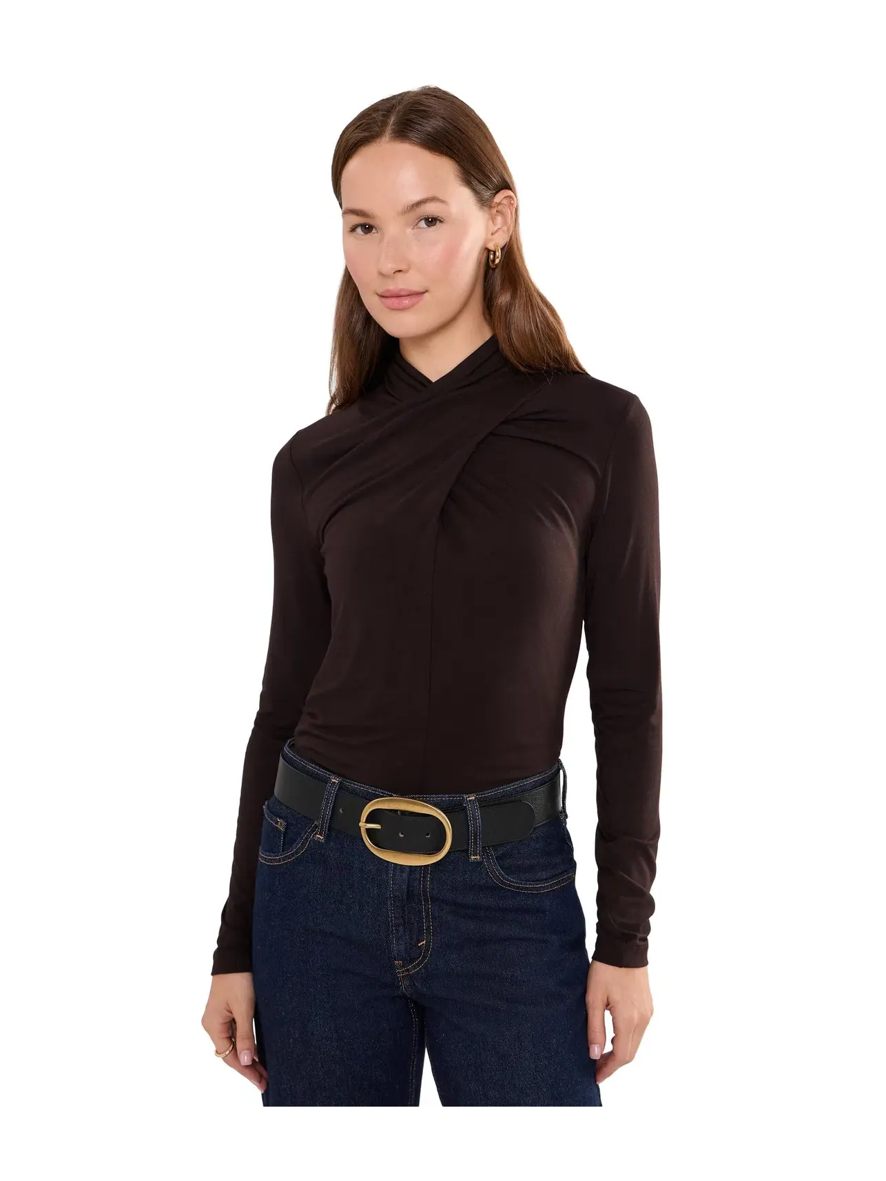 Трикотажный топ с запашным вырезом и длинным рукавом Long Sleeve Wrap Neck Knit Top Liverpool Los Angeles, ява