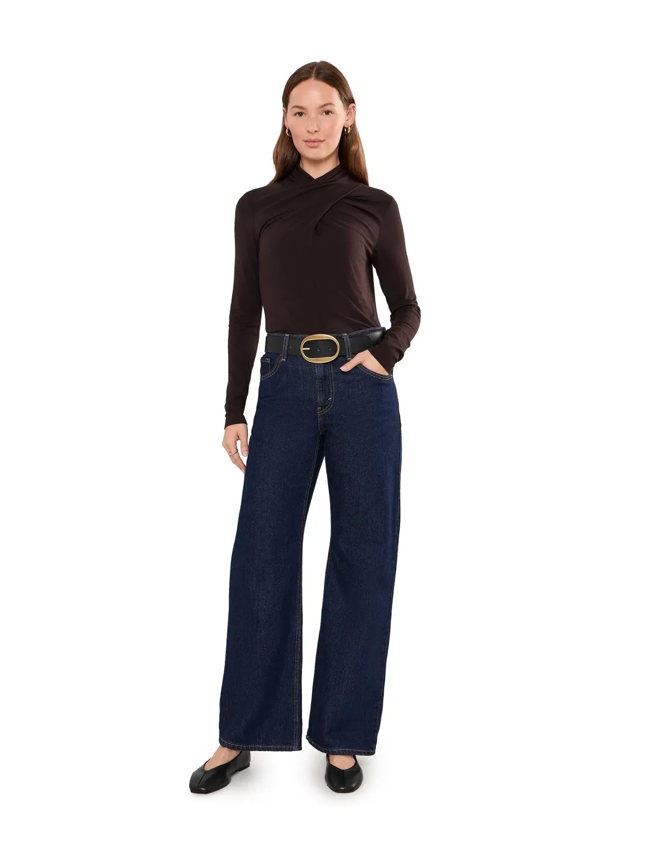 Трикотажный топ с запашным вырезом и длинным рукавом Long Sleeve Wrap Neck Knit Top Liverpool Los Angeles, ява