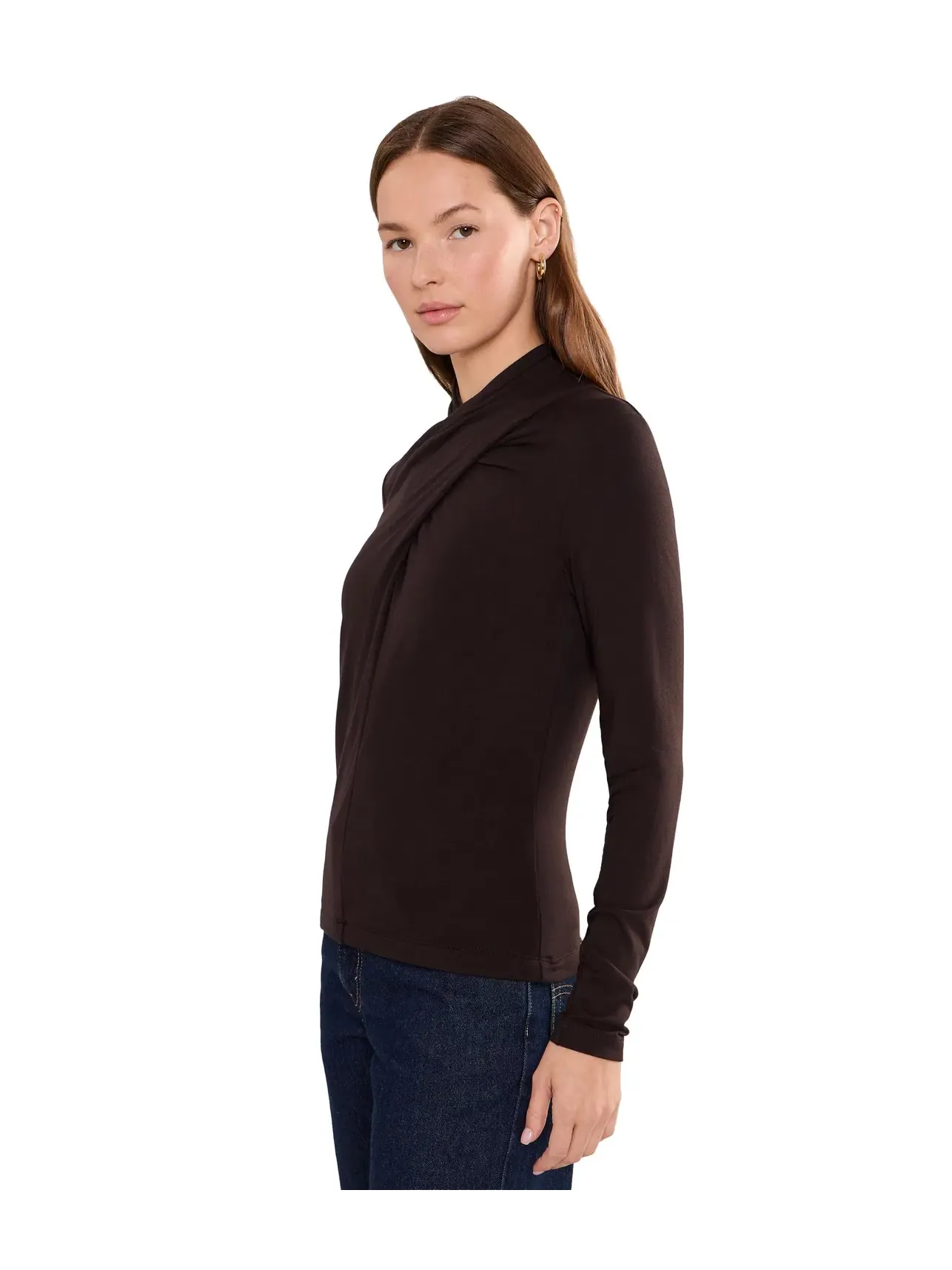 Трикотажный топ с запашным вырезом и длинным рукавом Long Sleeve Wrap Neck Knit Top Liverpool Los Angeles, ява