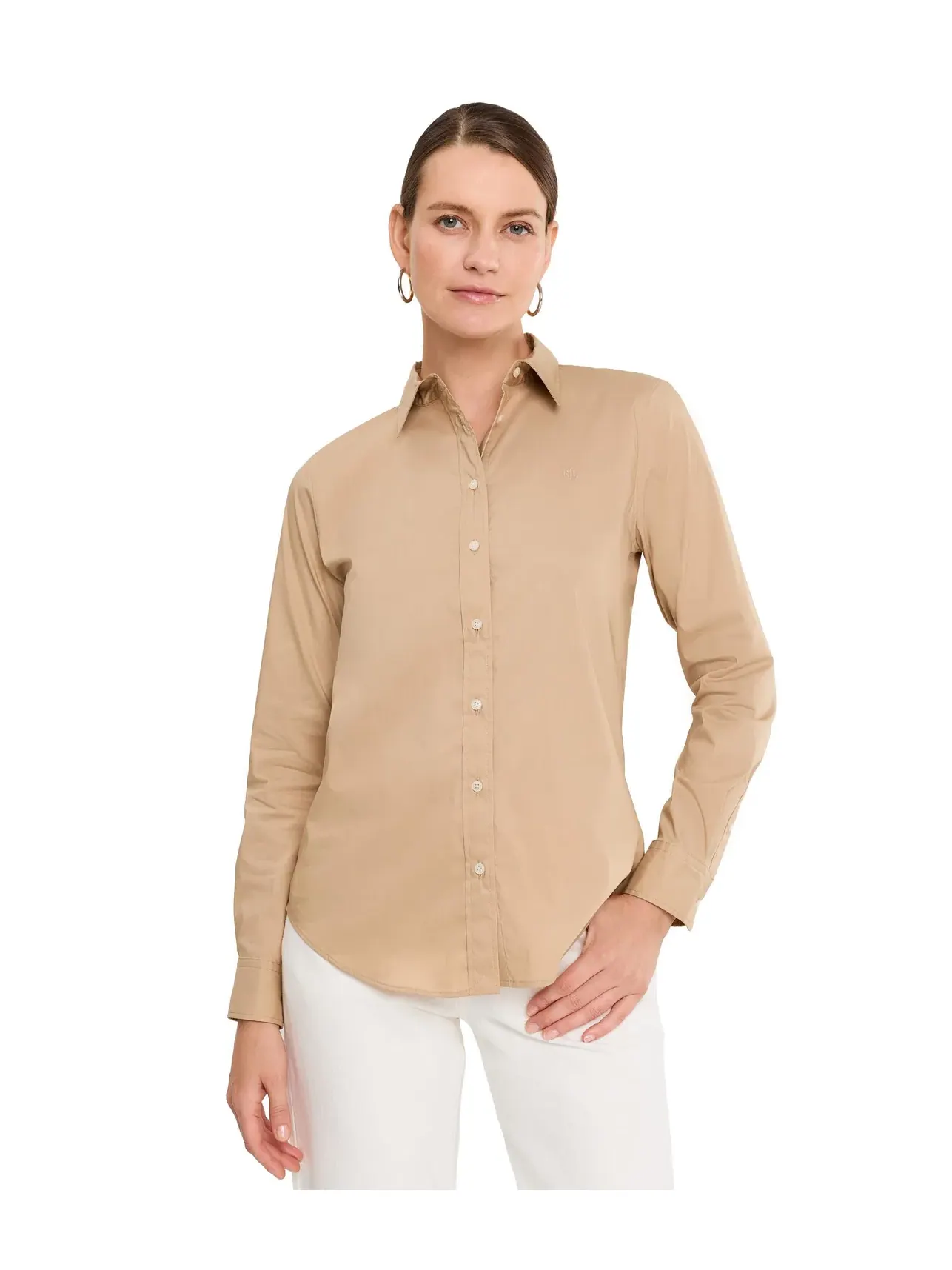 Классическая рубашка из эластичной хлопковой смеси Lauren Ralph Lauren — изображение 1 из 5, бежевый