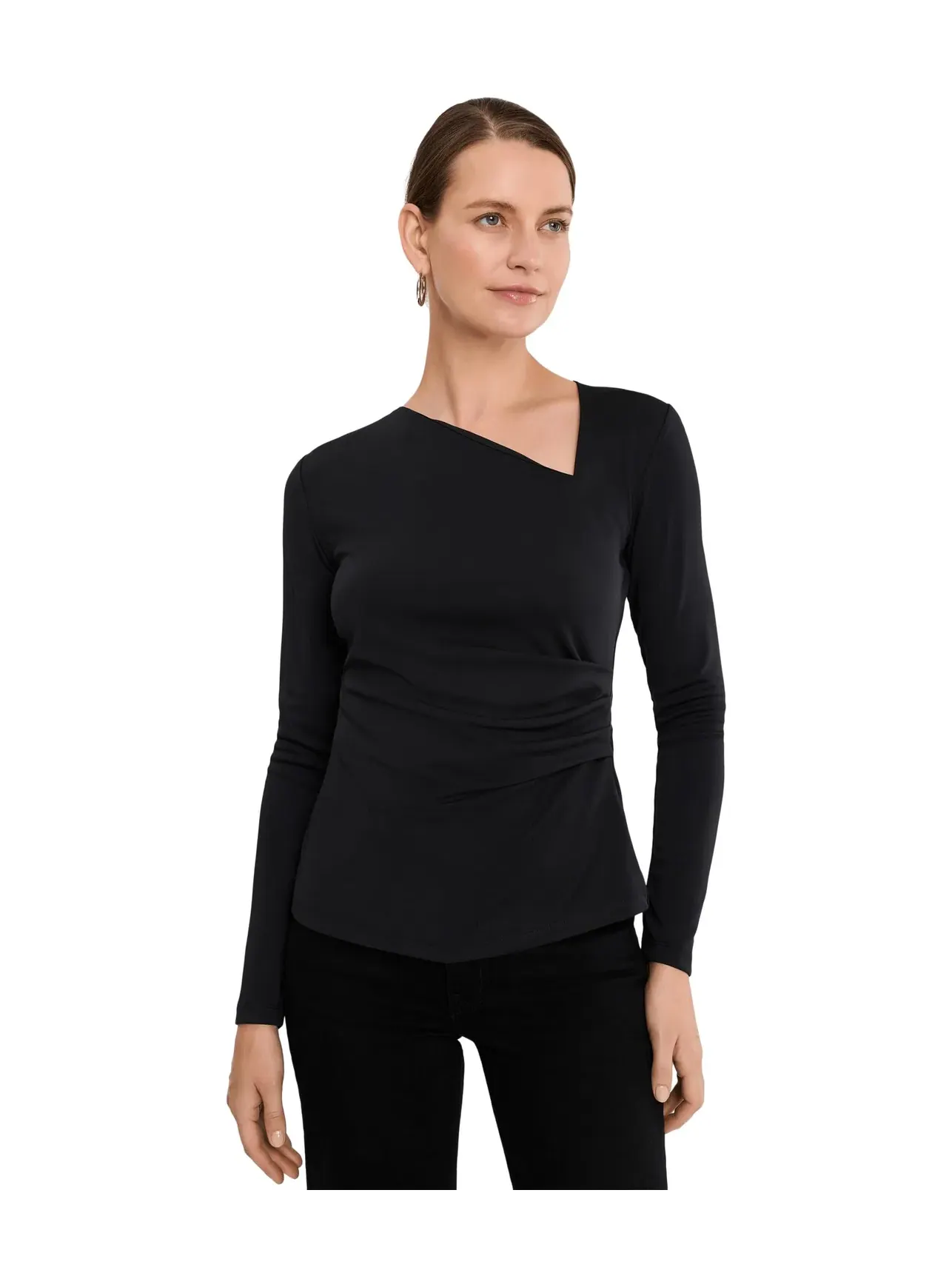 Топ асимметричный с длинным рукавом Jersey Asymmetrical Long Sleeve Top Lauren Ralph Lauren — изображение 1 из 5, черный