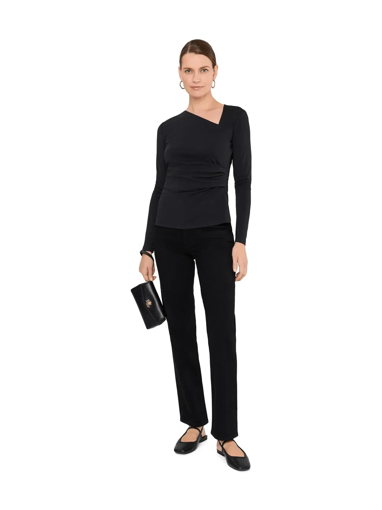 Топ асимметричный с длинным рукавом Jersey Asymmetrical Long Sleeve Top Lauren Ralph Lauren — изображение 2 из 5, черный