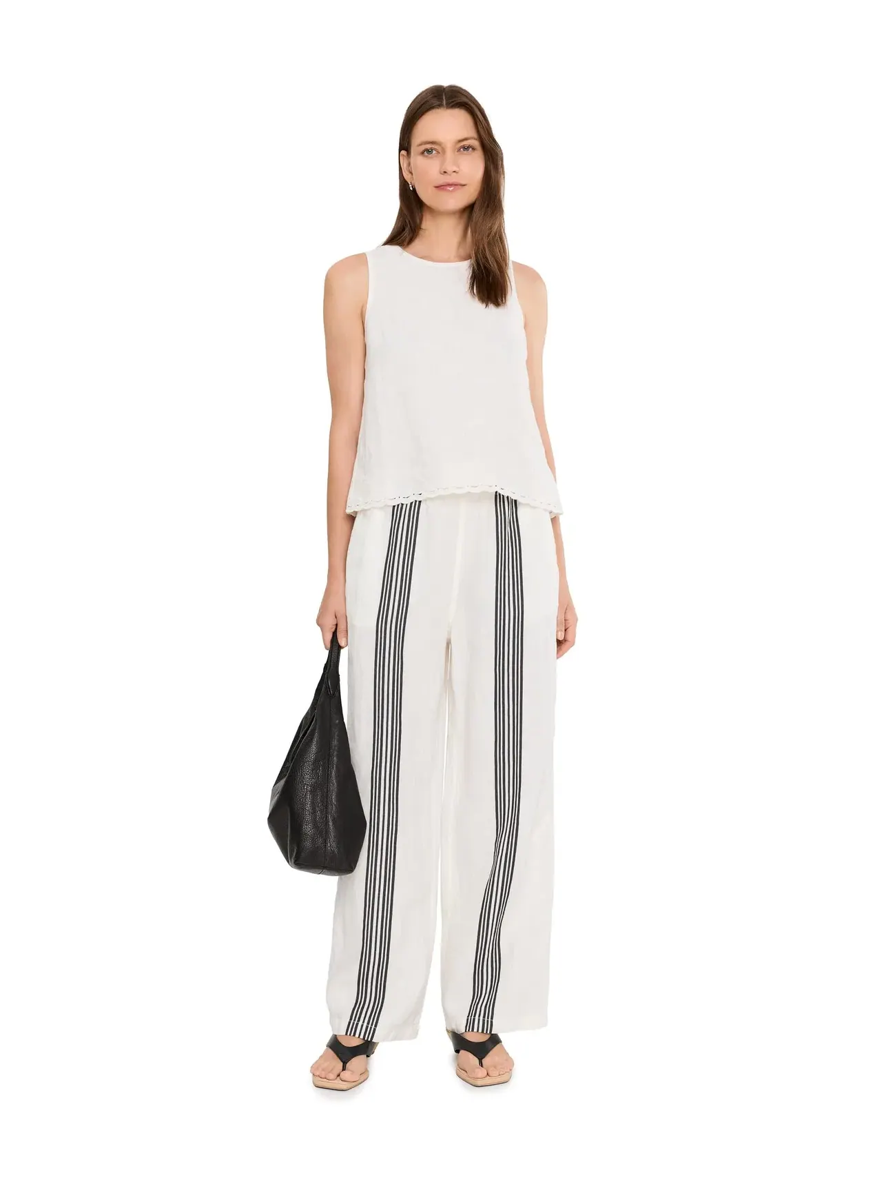 Брюки из льна на резинке с яркой полоской Linen Pull-On Bold Stripe Madewell — изображение 2 из 5, черный