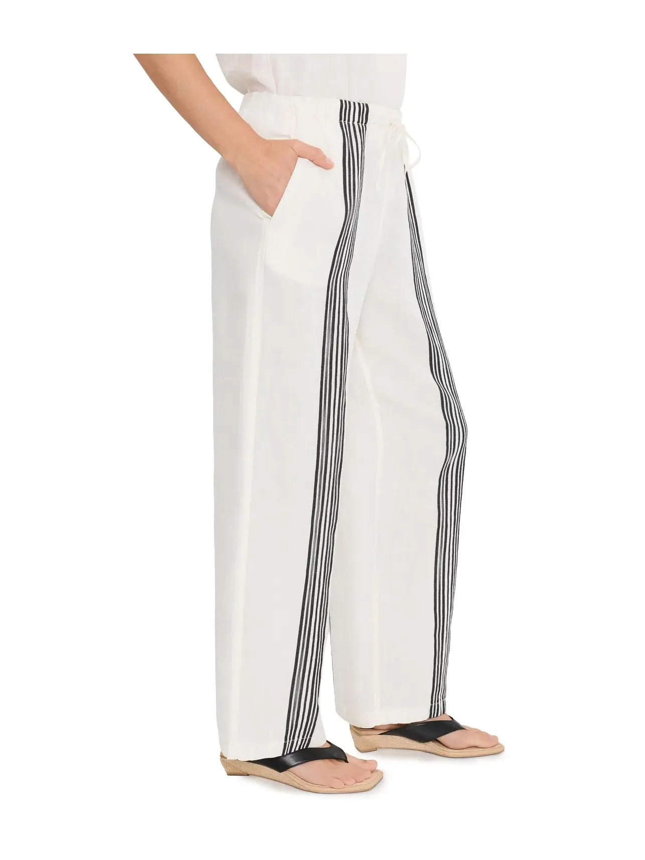 Брюки из льна на резинке с яркой полоской Linen Pull-On Bold Stripe Madewell — изображение 3 из 5, черный
