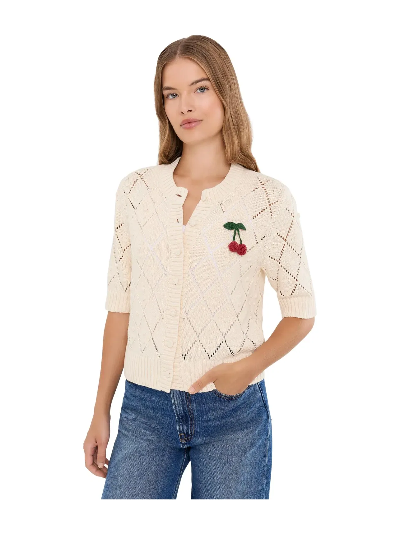 Кардиган с коротким рукавом Kate Cotton Bauble Solid Madewell — изображение 1 из 5, холст