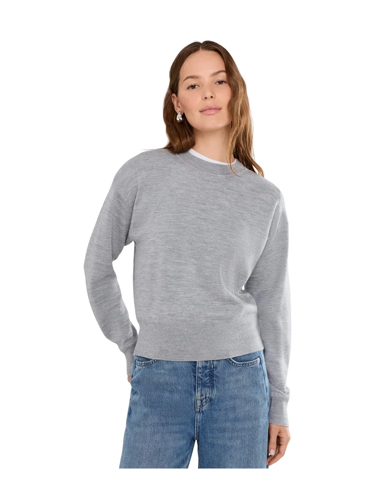 Свитер из мериноса и шелка с клиньями Merino Silk Wedged Casey Crew Madewell — изображение 1 из 5, серый