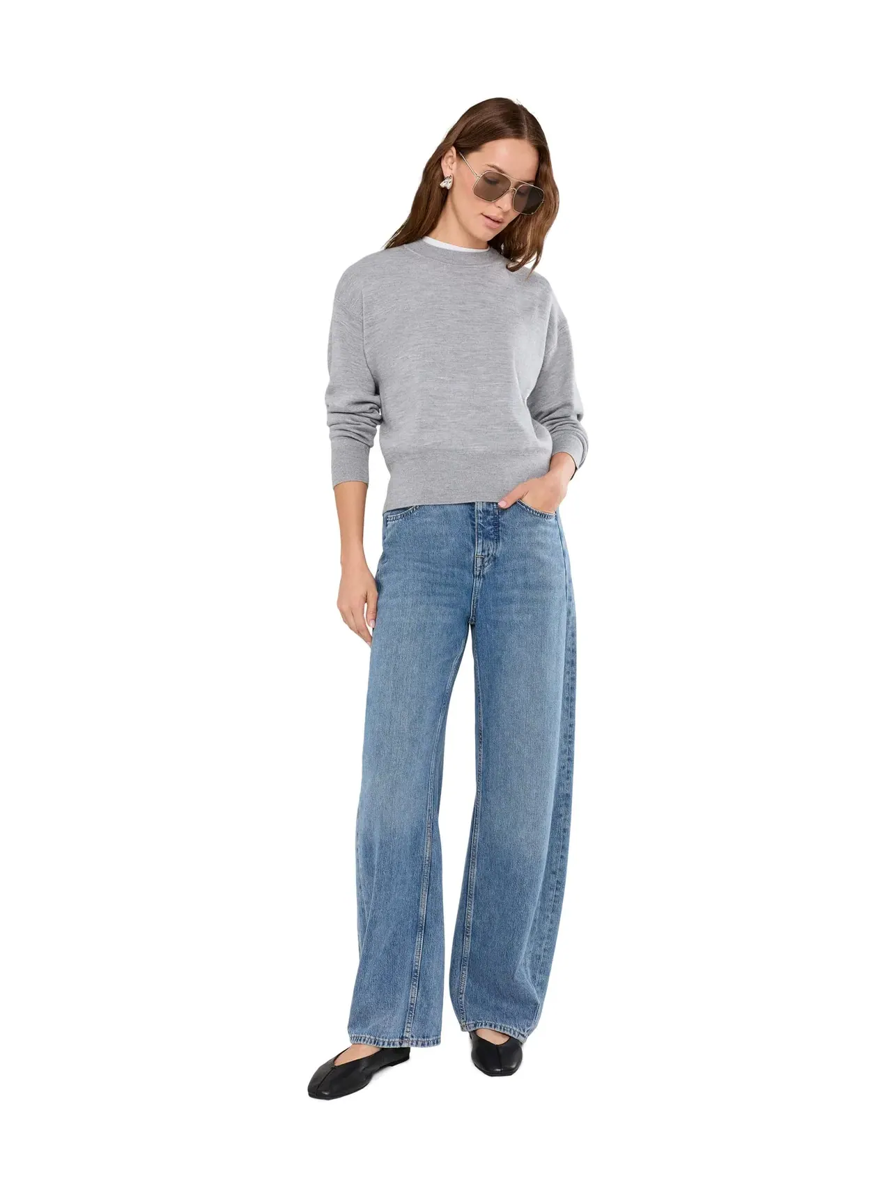 Свитер из мериноса и шелка с клиньями Merino Silk Wedged Casey Crew Madewell — изображение 2 из 5, серый